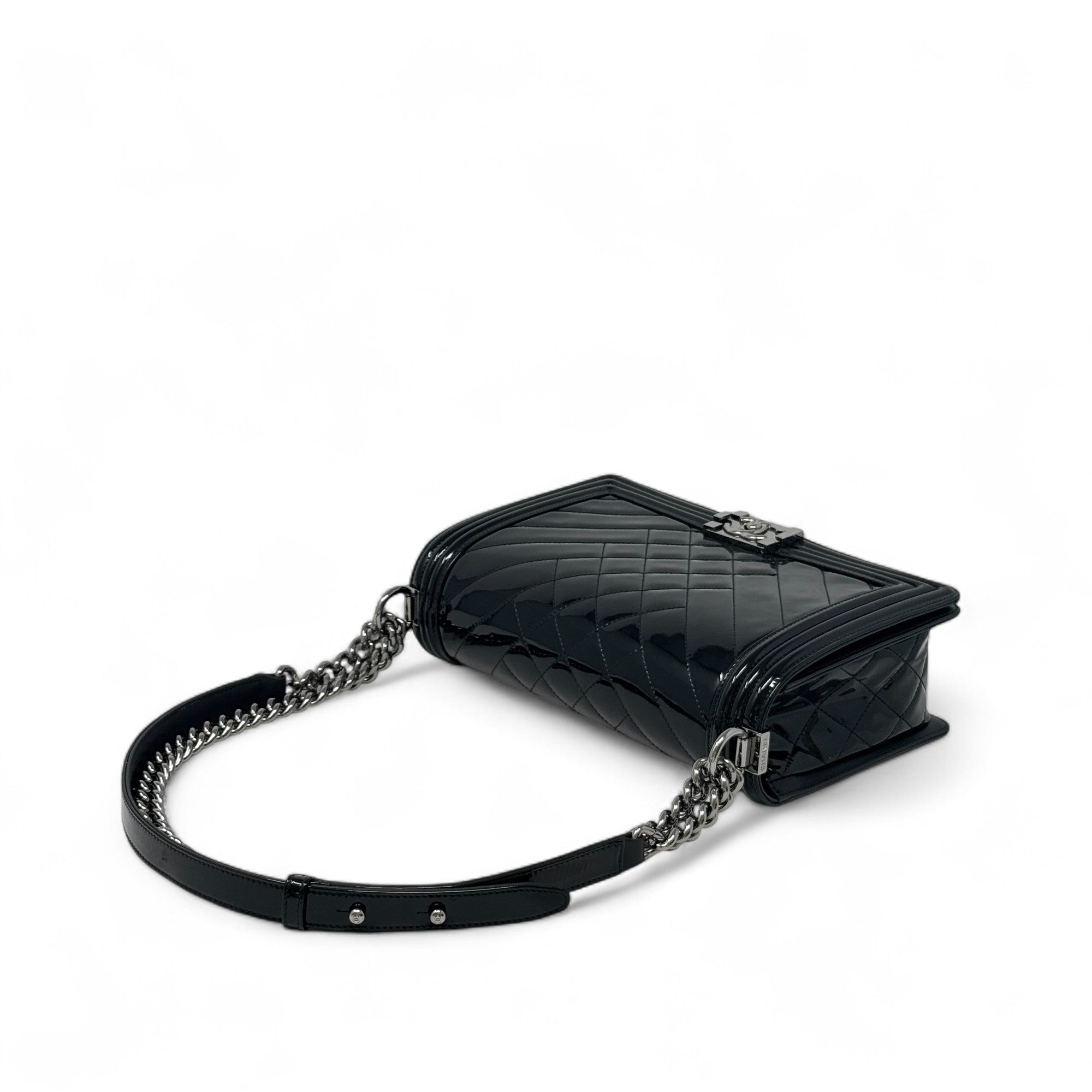 Chanel Black Patent Medium Boy Bag