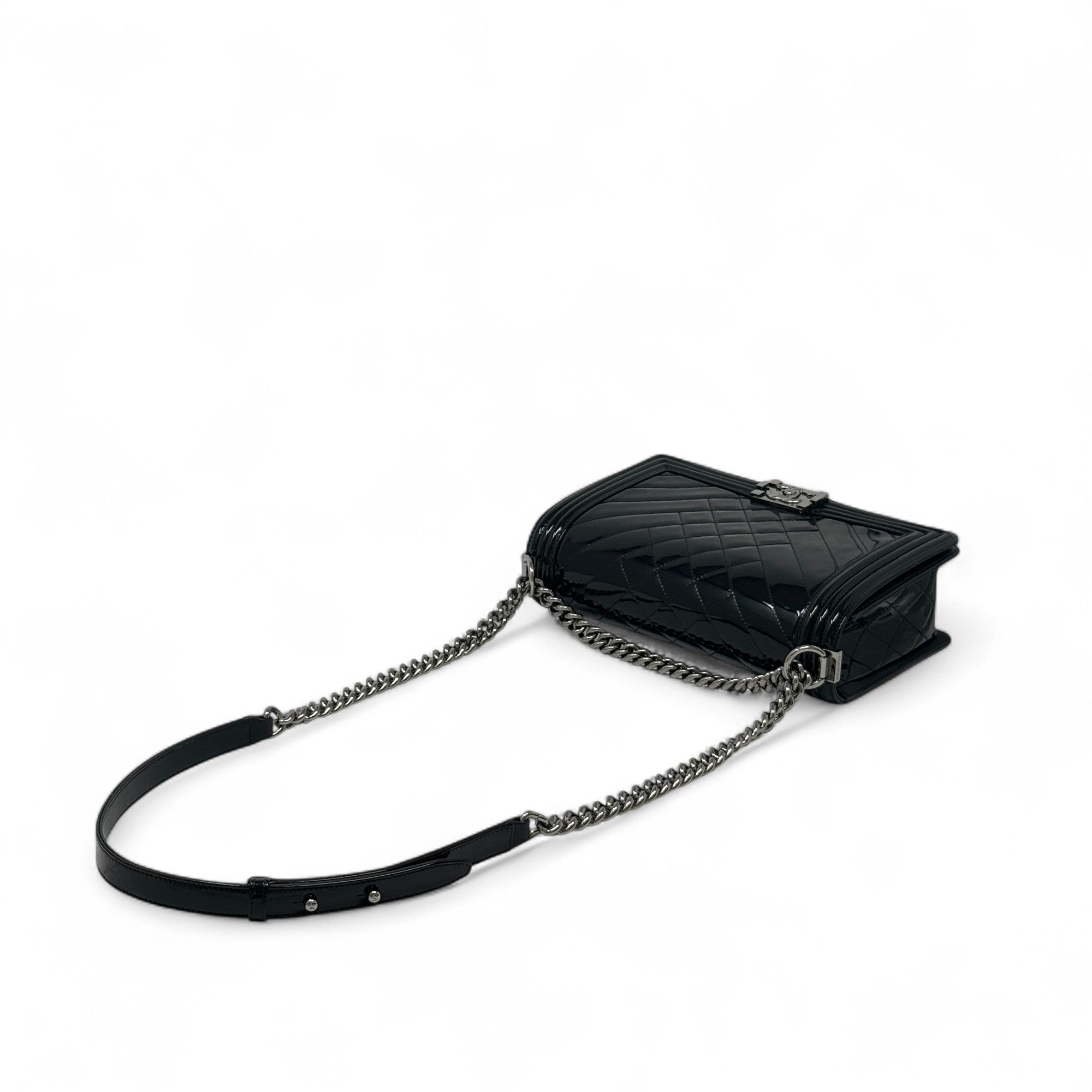 Chanel Black Patent Medium Boy Bag