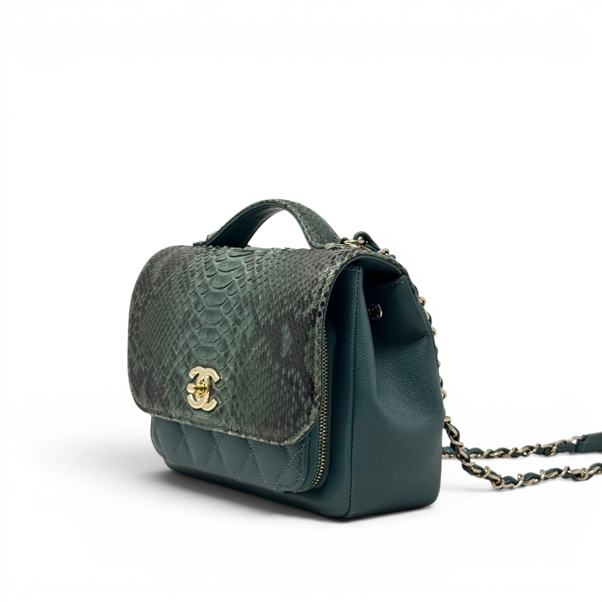 Chanel Green Python Small Business Affinity Flap