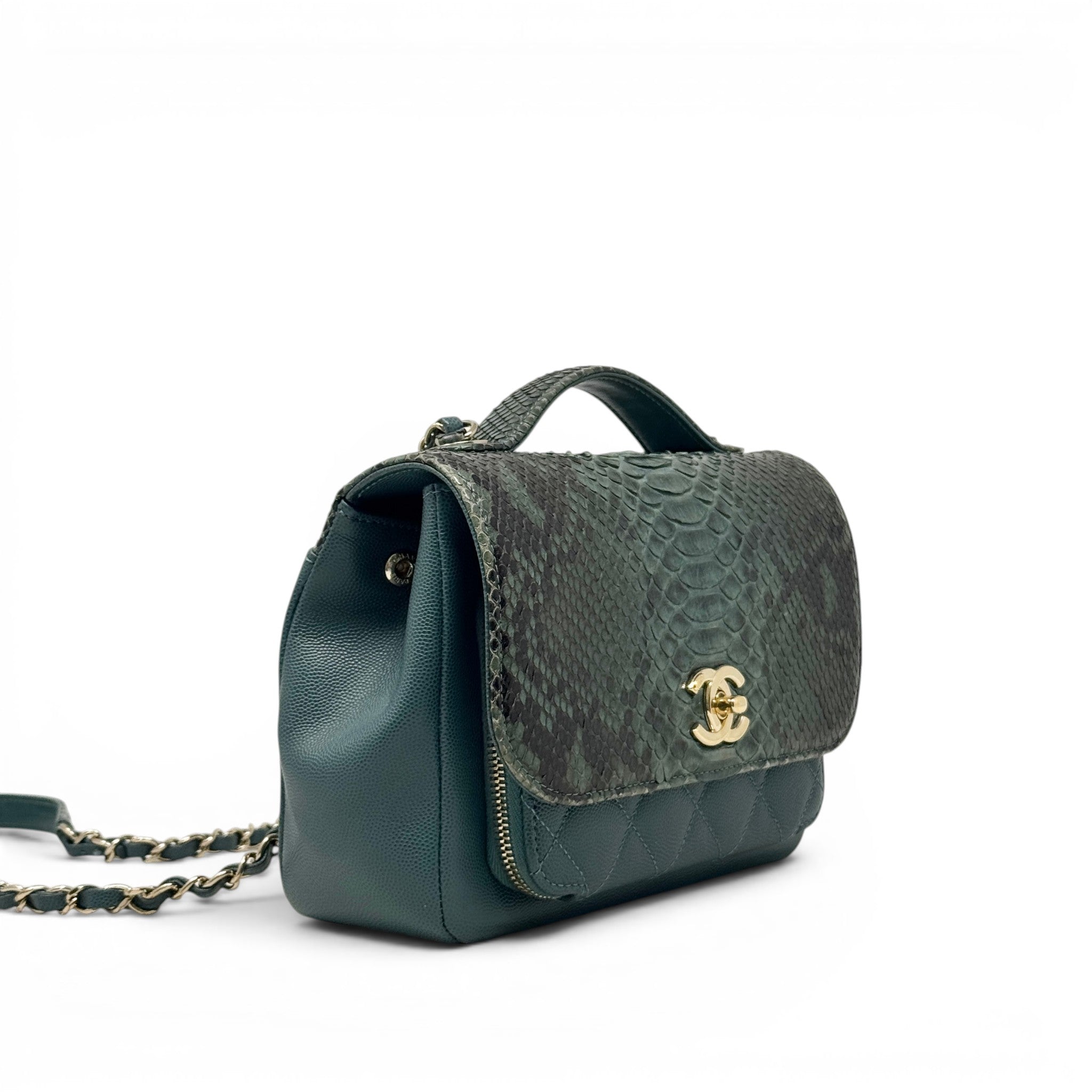 Chanel Green Python Small Business Affinity Flap