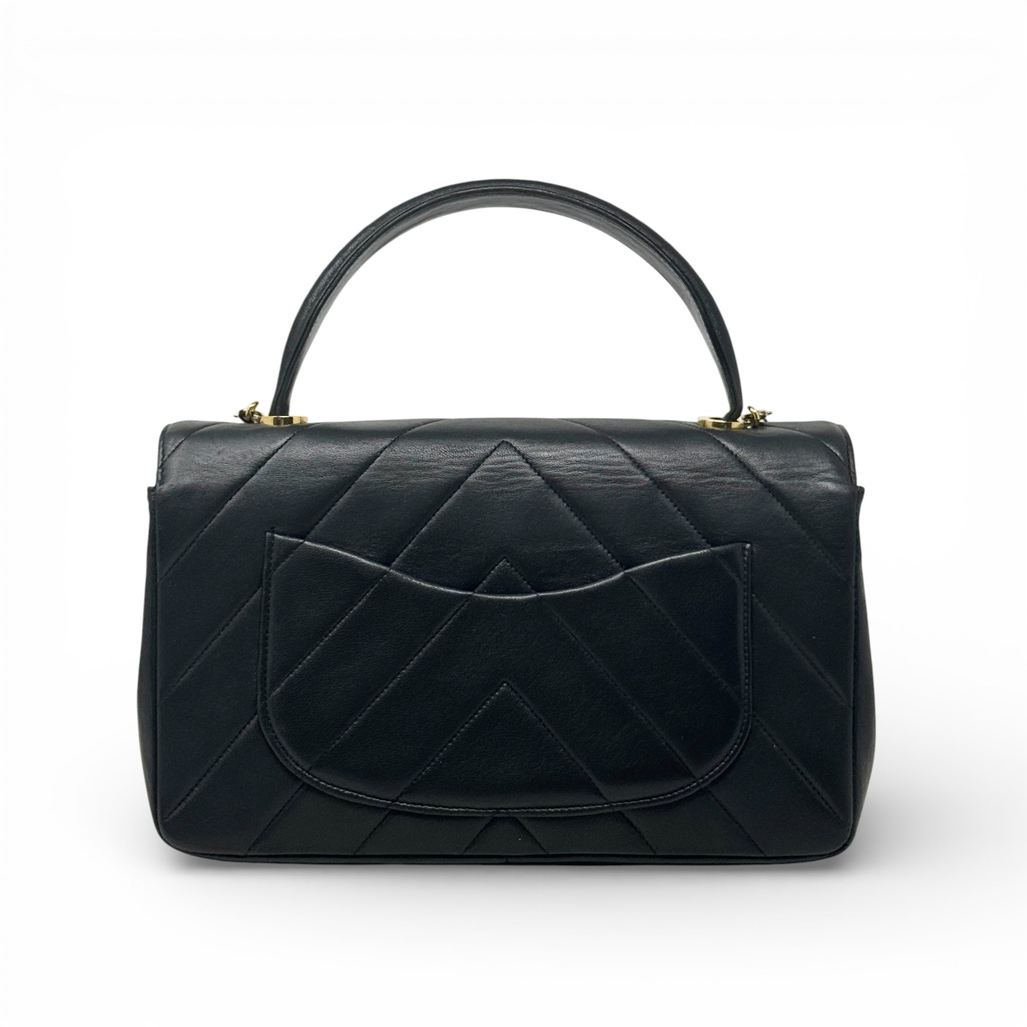 Chanel Black Chevron Vintage Top Handle Bag