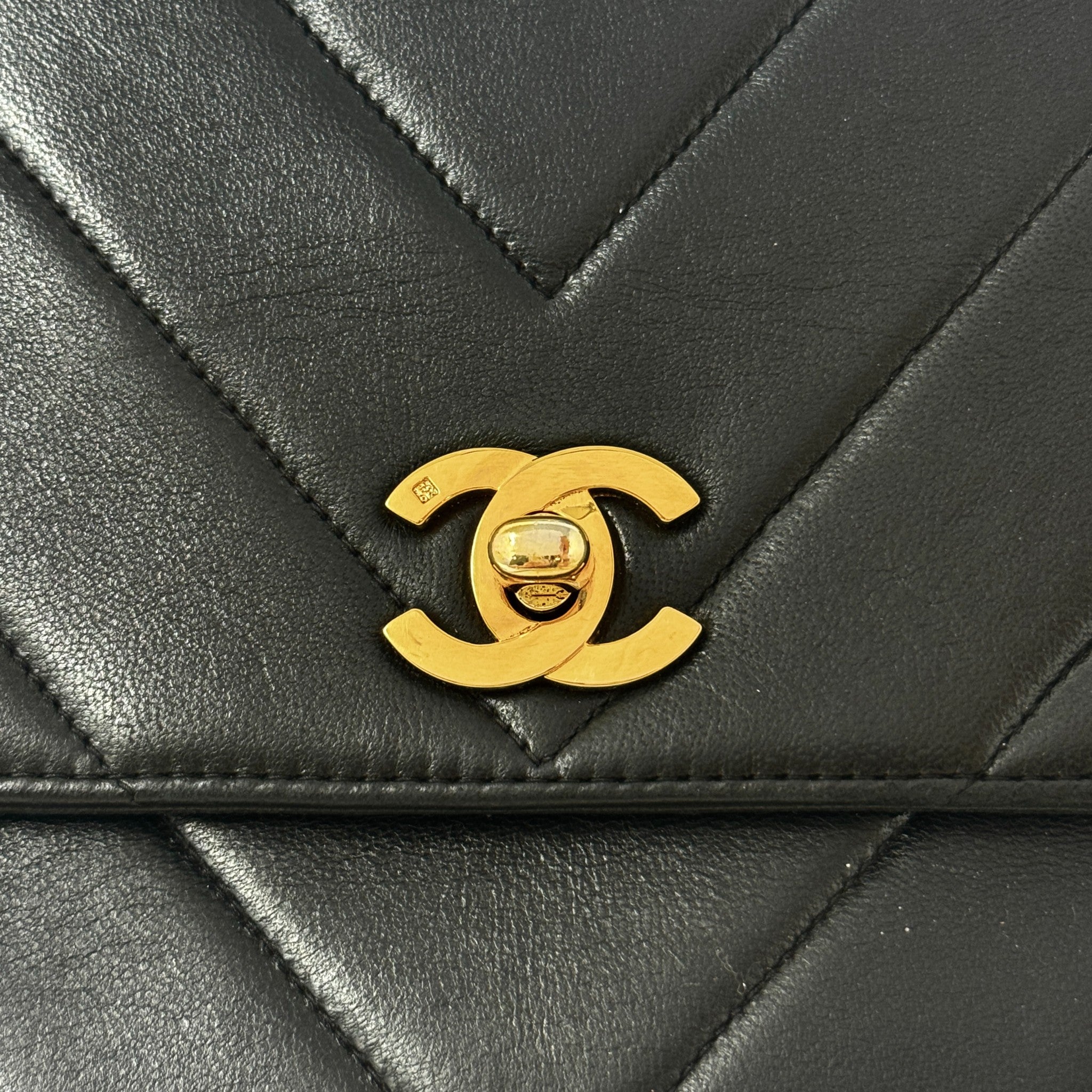 Chanel Black Chevron Vintage Top Handle Bag