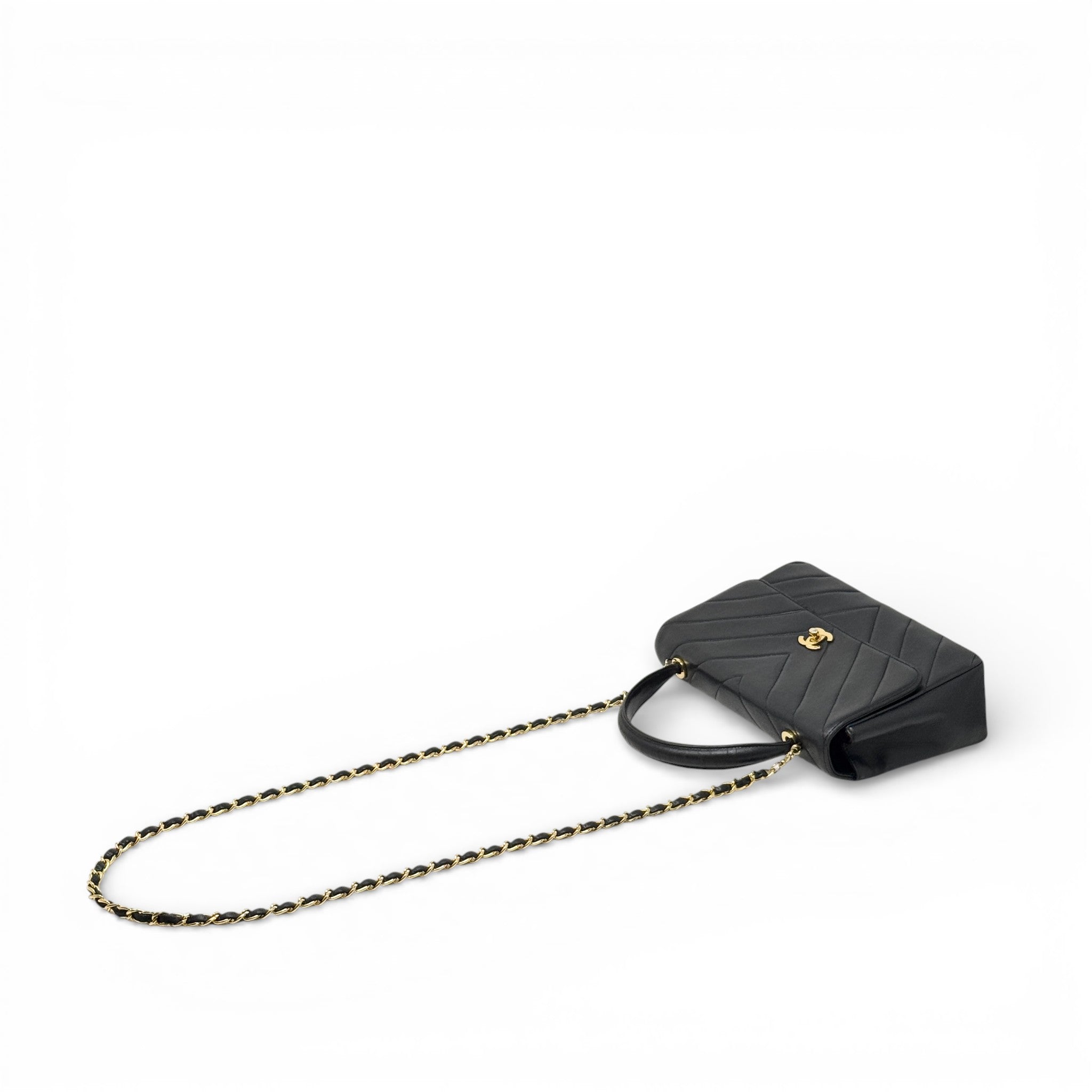 Chanel Black Chevron Vintage Top Handle Bag