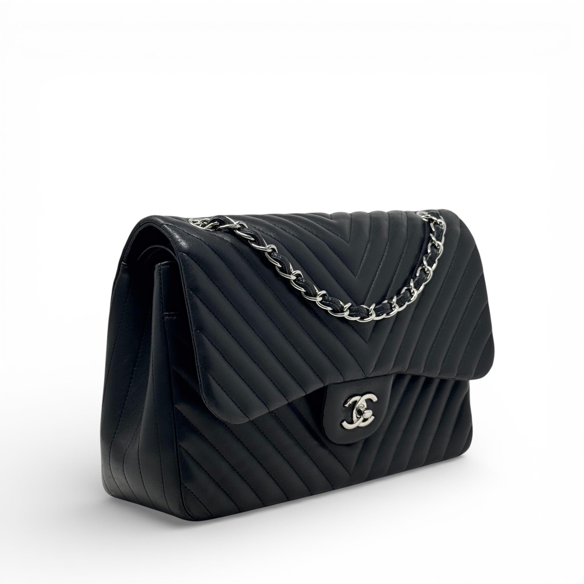 Chanel Black Chevron Jumbo Flap