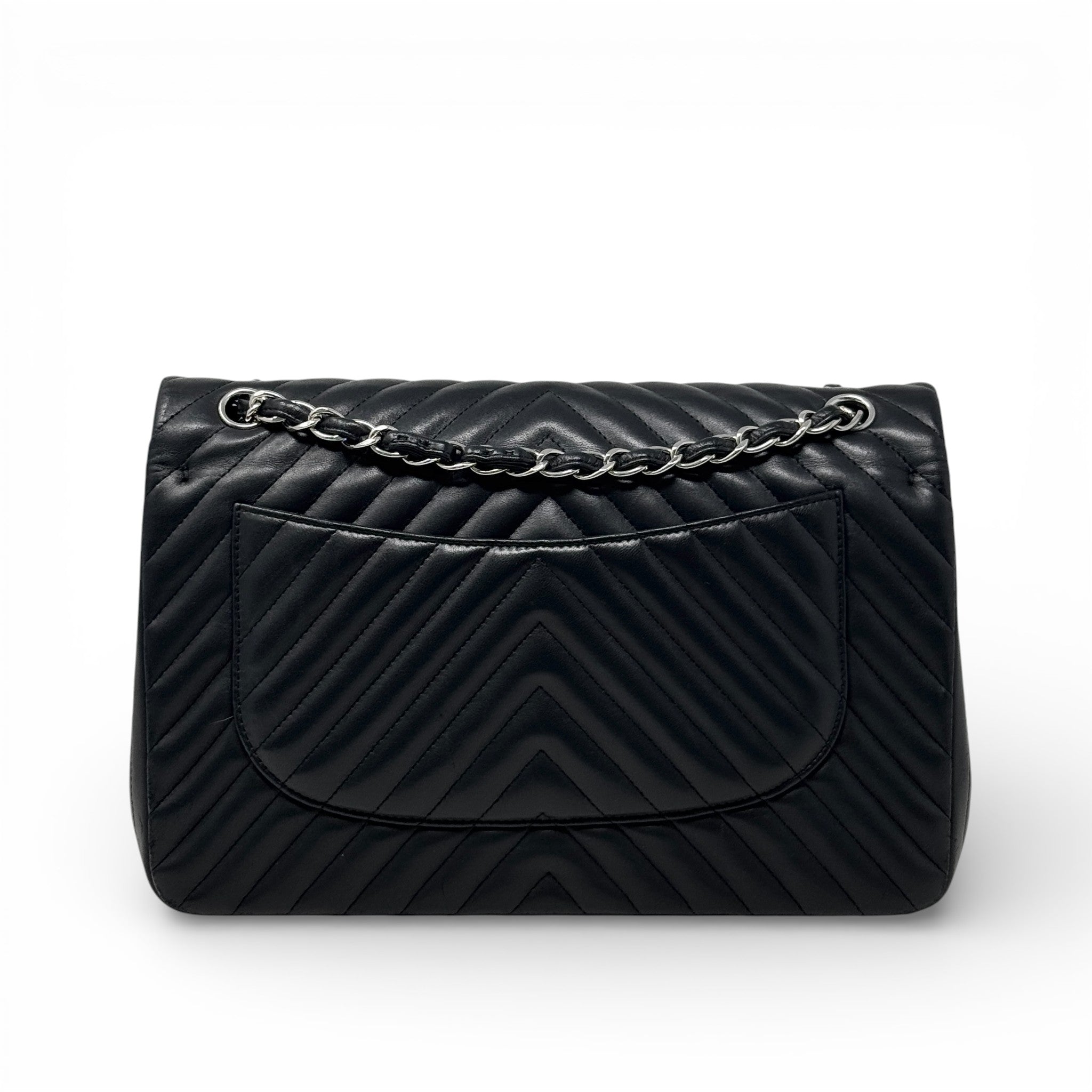 Chanel Black Chevron Jumbo Flap