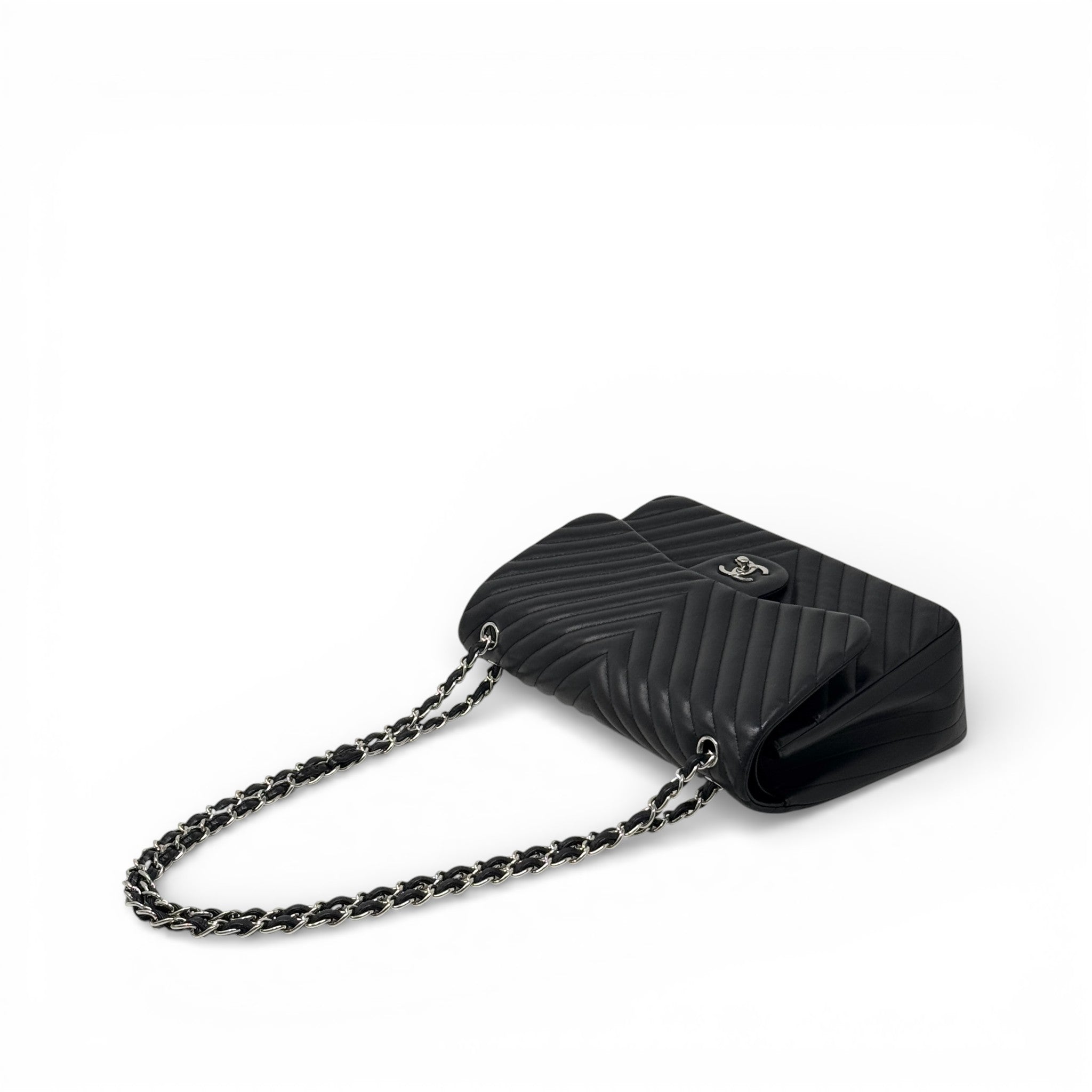 Chanel Black Chevron Jumbo Flap