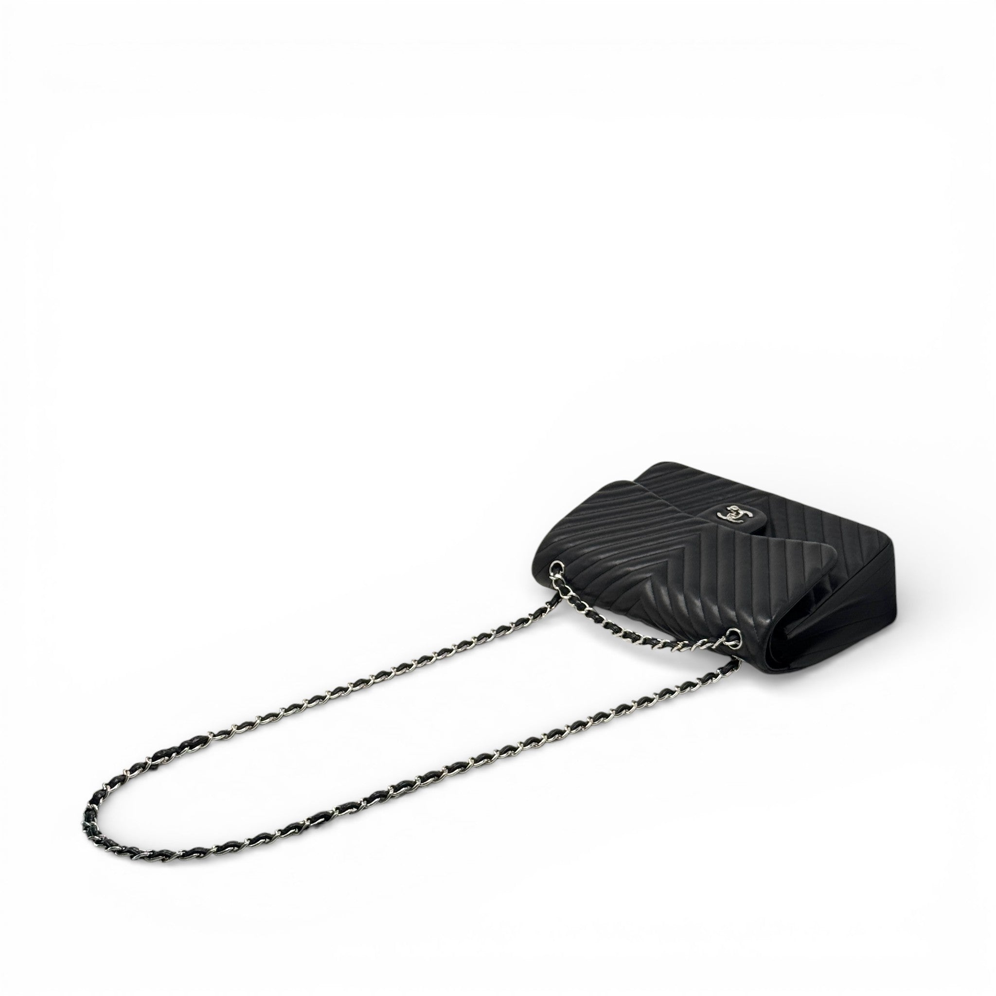 Chanel Black Chevron Jumbo Flap