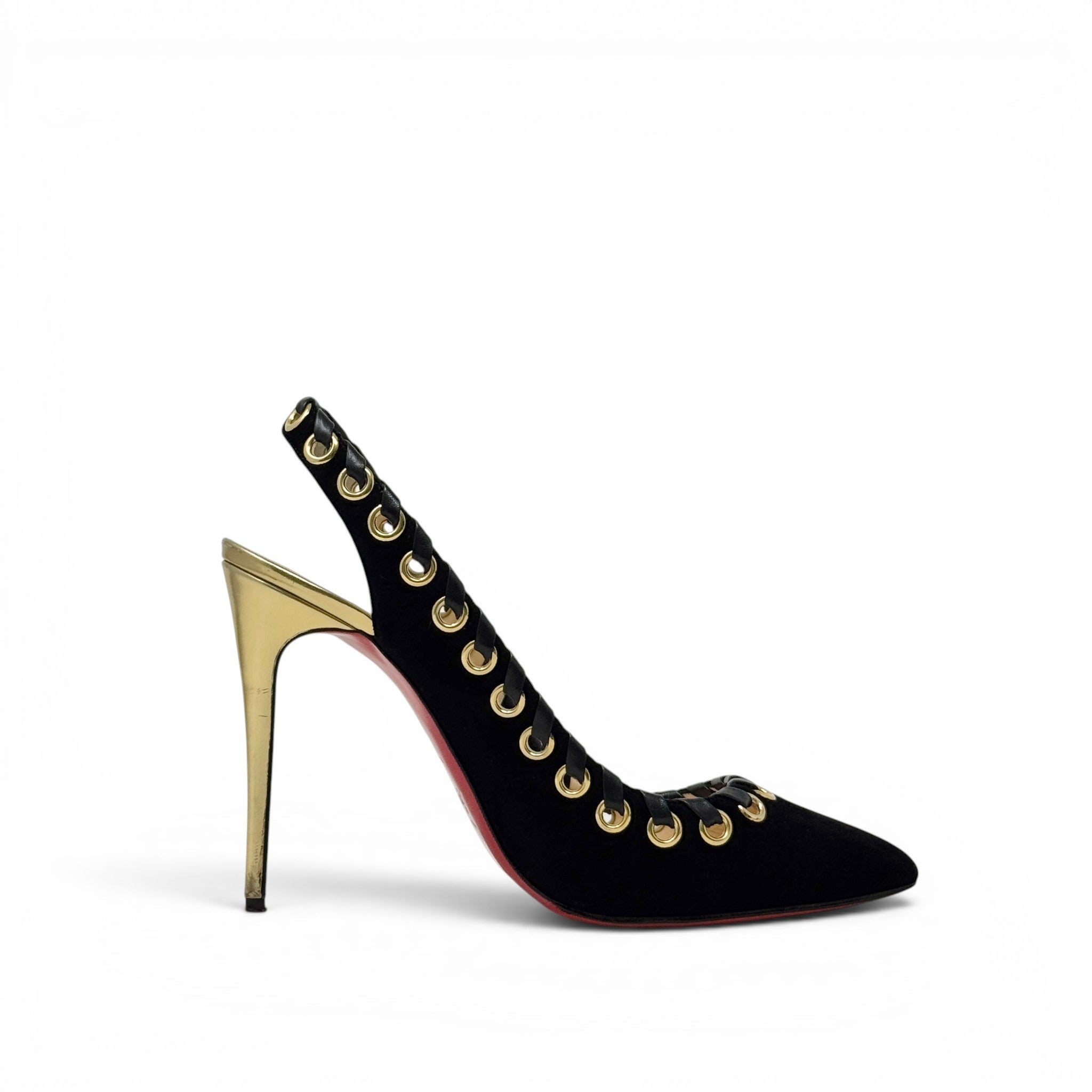 Louboutin Black Suede Ostri Whipstitch Pumps 39.5