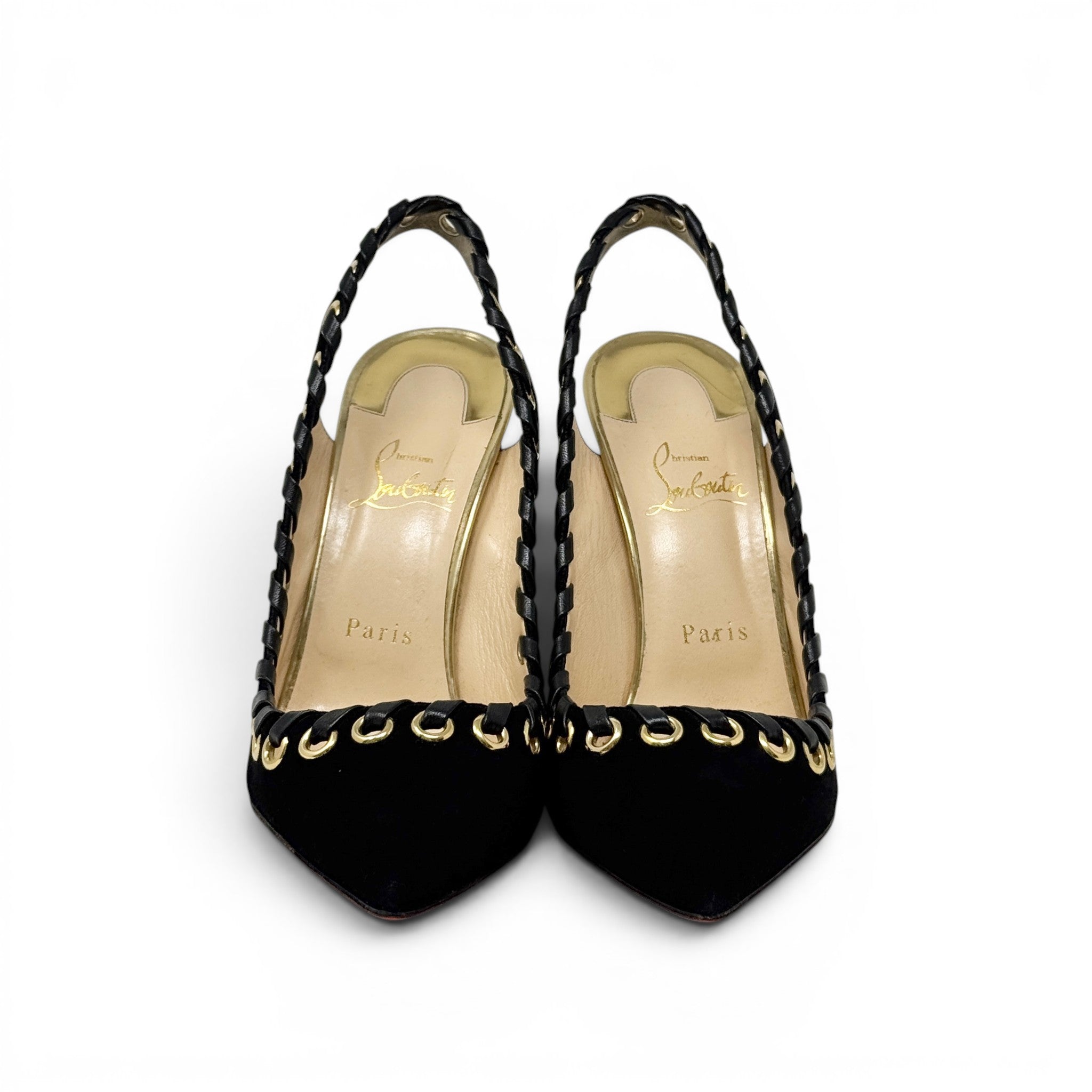 Louboutin Black Suede Ostri Whipstitch Pumps 39.5