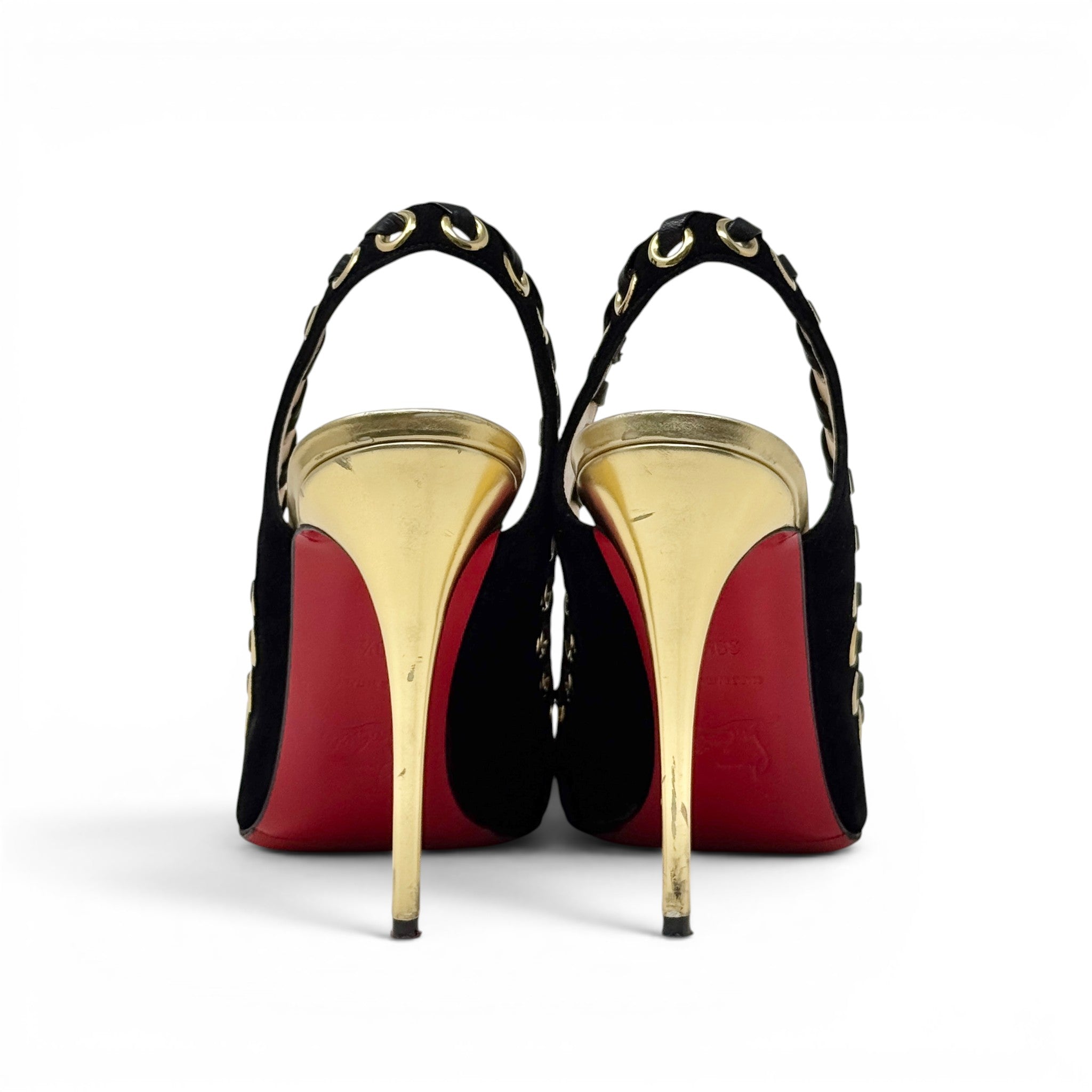 Louboutin Black Suede Ostri Whipstitch Pumps 39.5