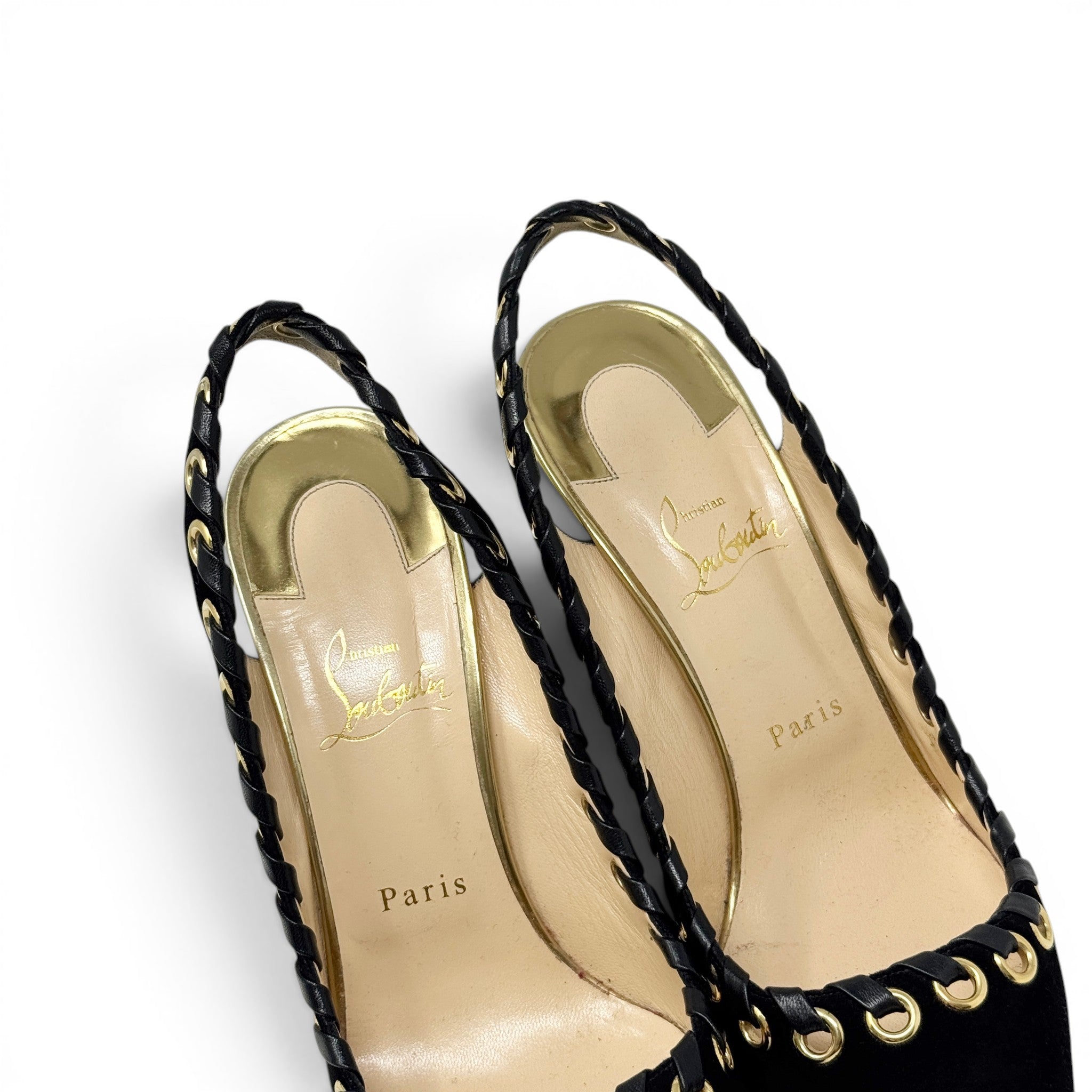 Louboutin Black Suede Ostri Whipstitch Pumps 39.5