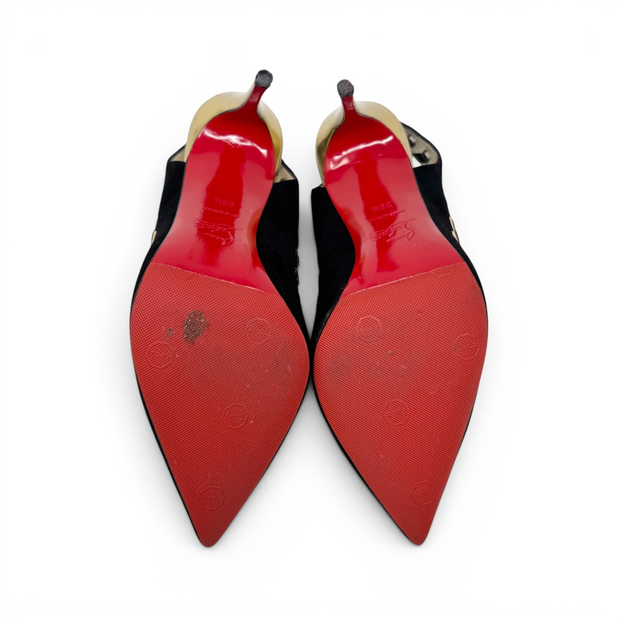 Louboutin Black Suede Ostri Whipstitch Pumps 39.5