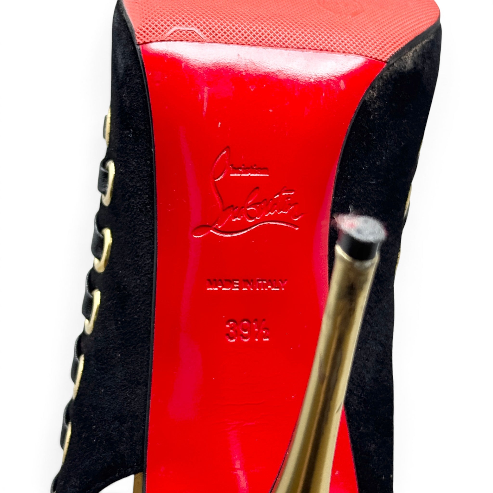 Louboutin Black Suede Ostri Whipstitch Pumps 39.5