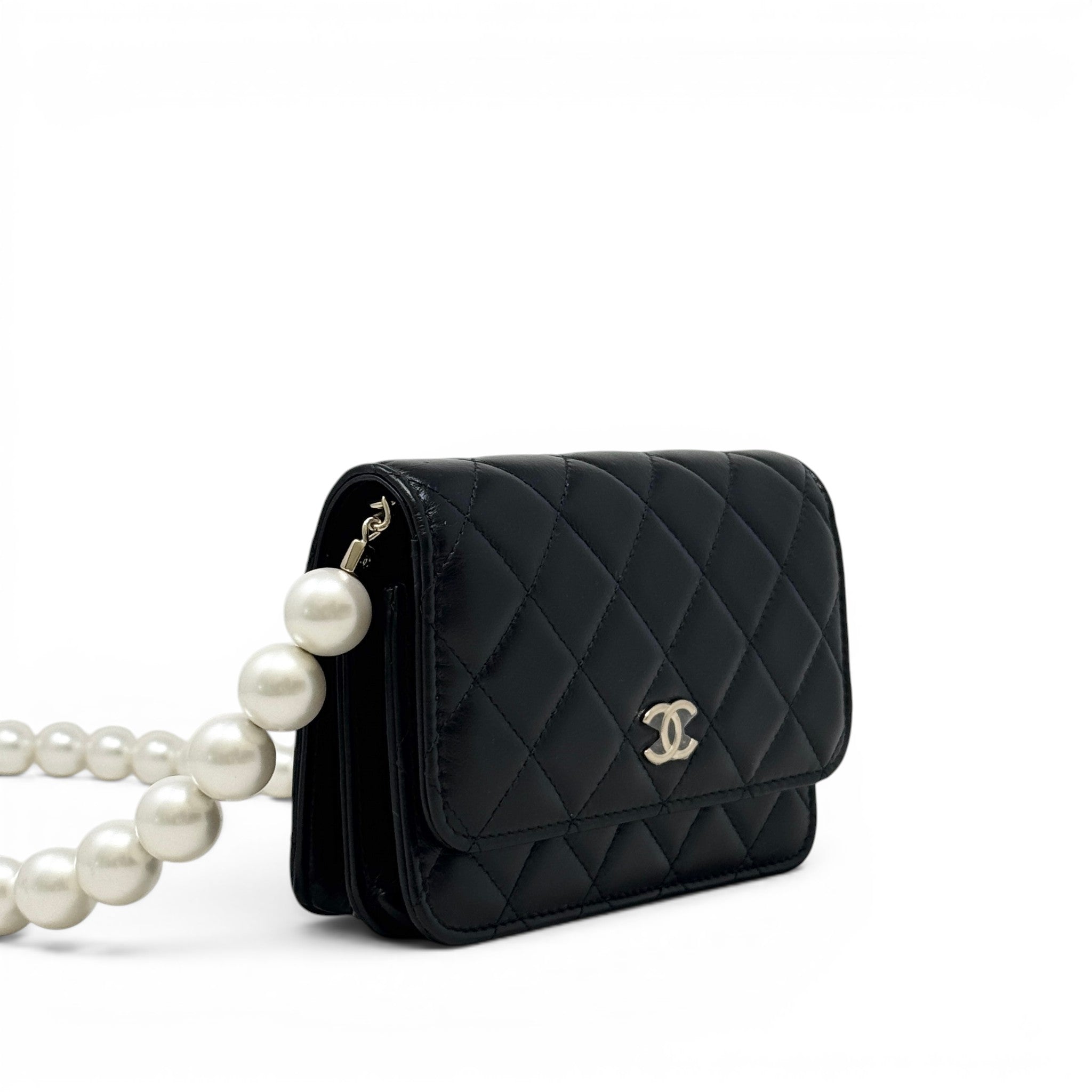 Chanel Black Maxi Pearls Mini Wallet On Chain
