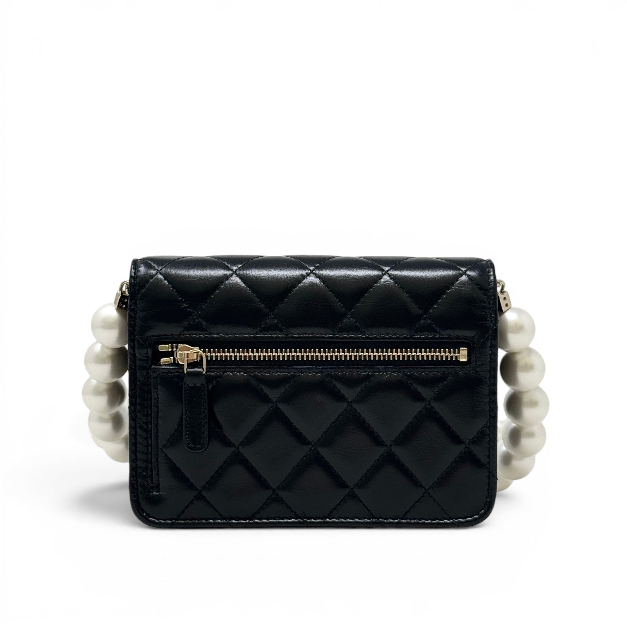 Chanel Black Maxi Pearls Mini Wallet On Chain