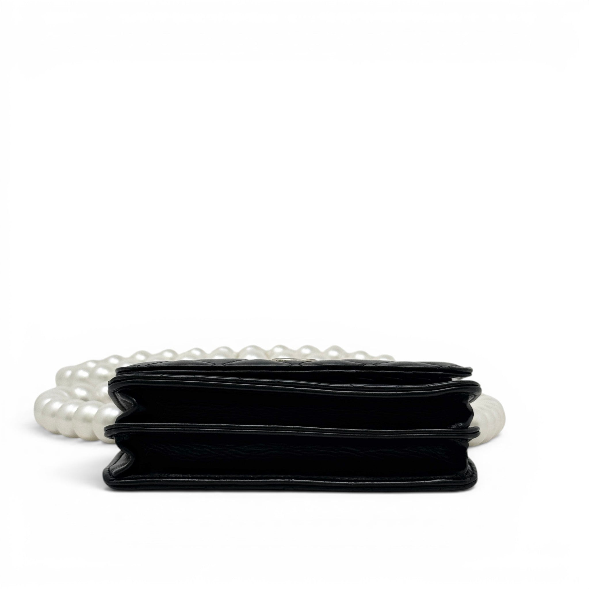 Chanel Black Maxi Pearls Mini Wallet On Chain