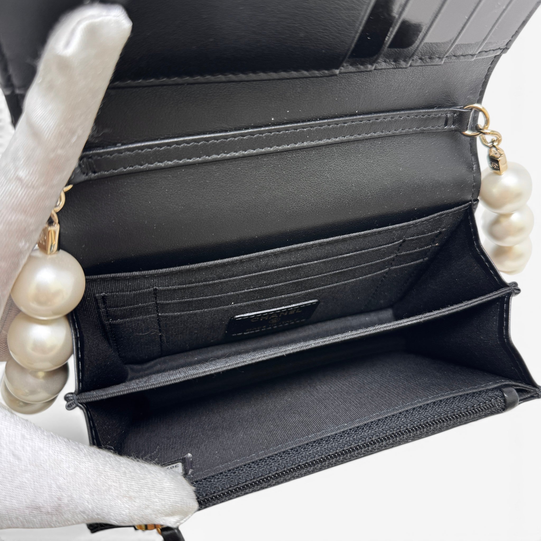 Chanel Black Maxi Pearls Mini Wallet On Chain