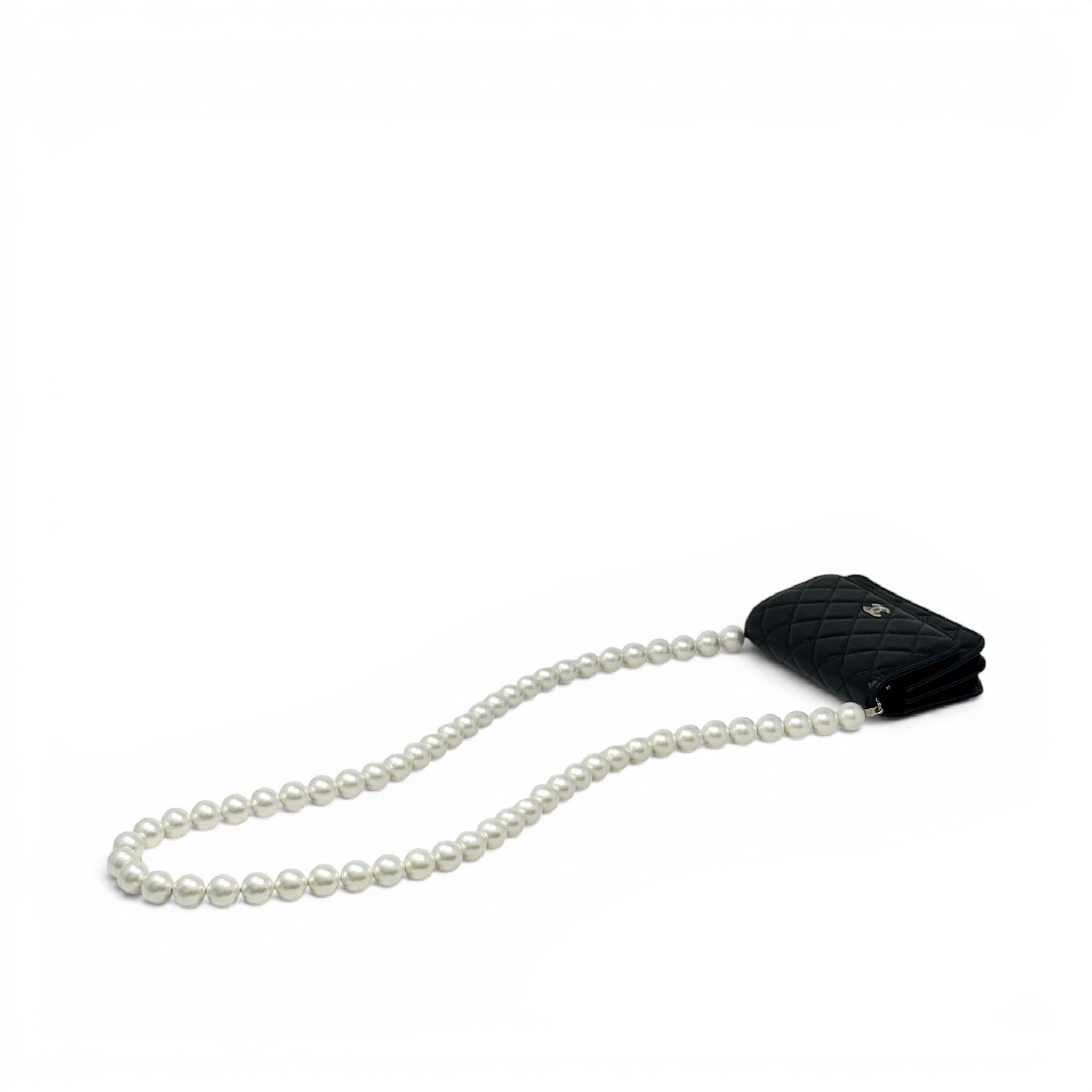 Chanel Black Maxi Pearls Mini Wallet On Chain