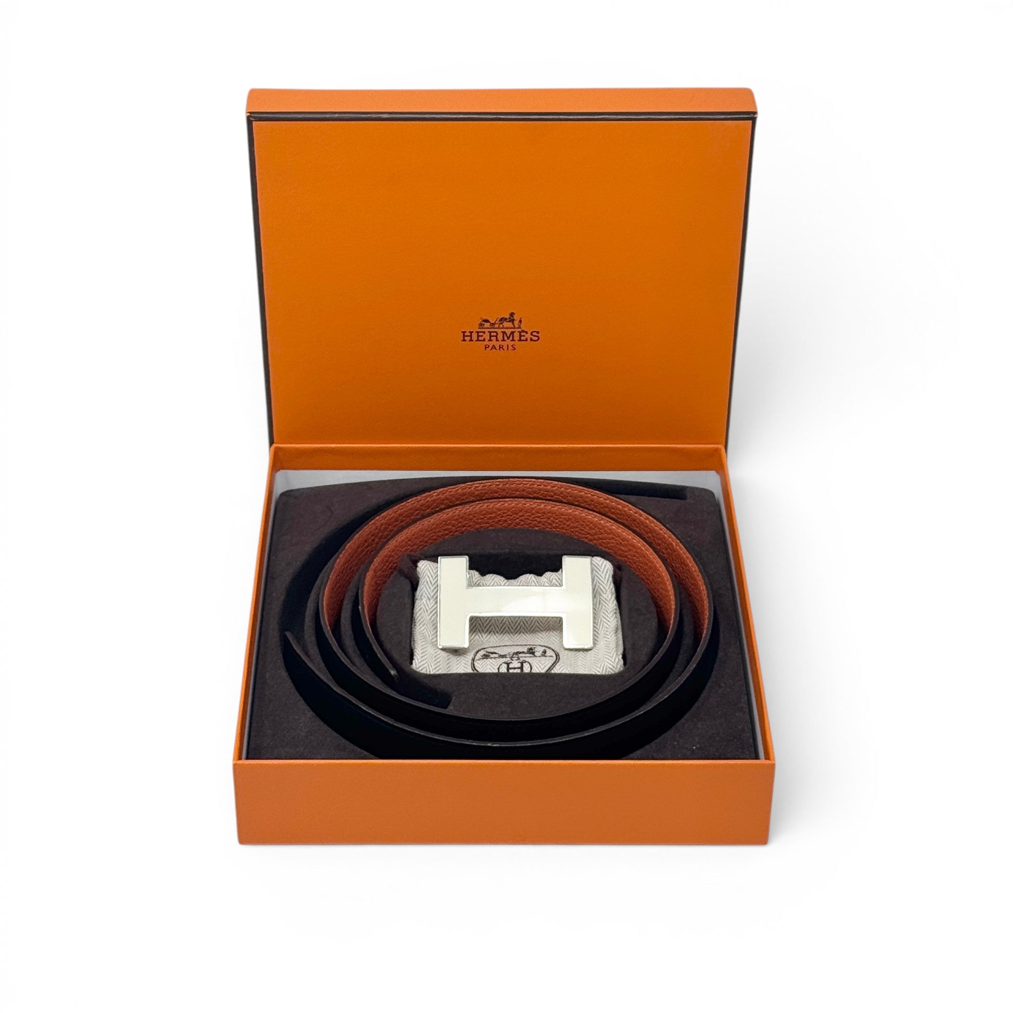 Hermes Noir/Orange Reversible Quizz H Belt 32mm 80