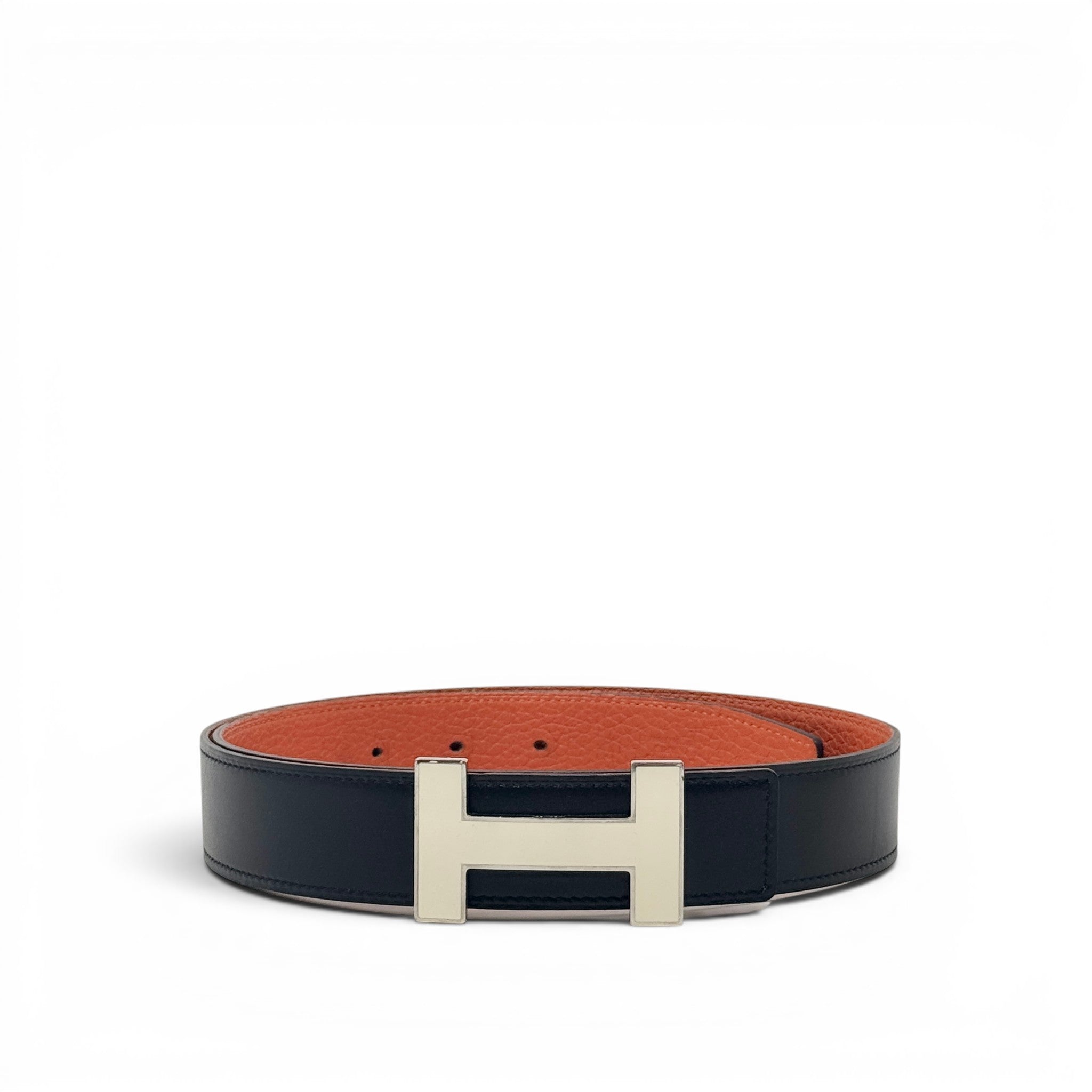 Hermes Noir/Orange Reversible Quizz H Belt 32mm 80