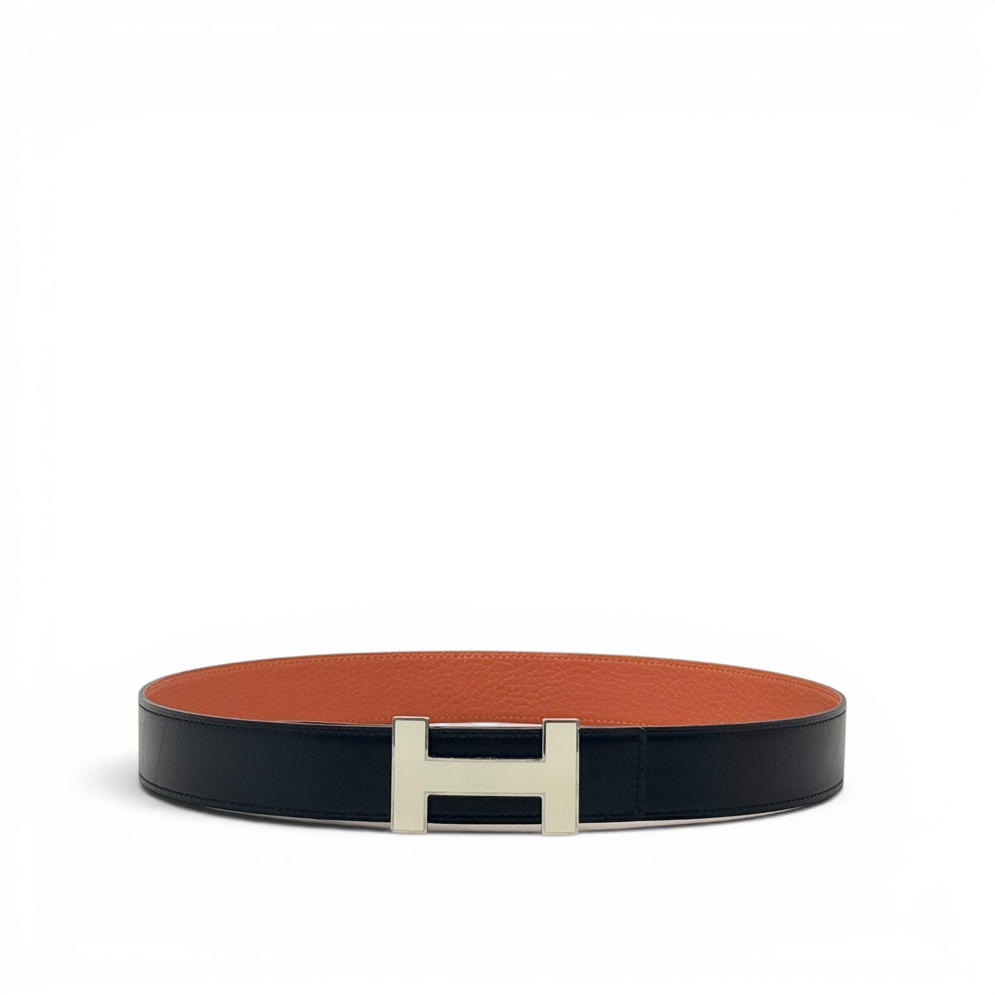 Hermes Noir/Orange Reversible Quizz H Belt 32mm 80