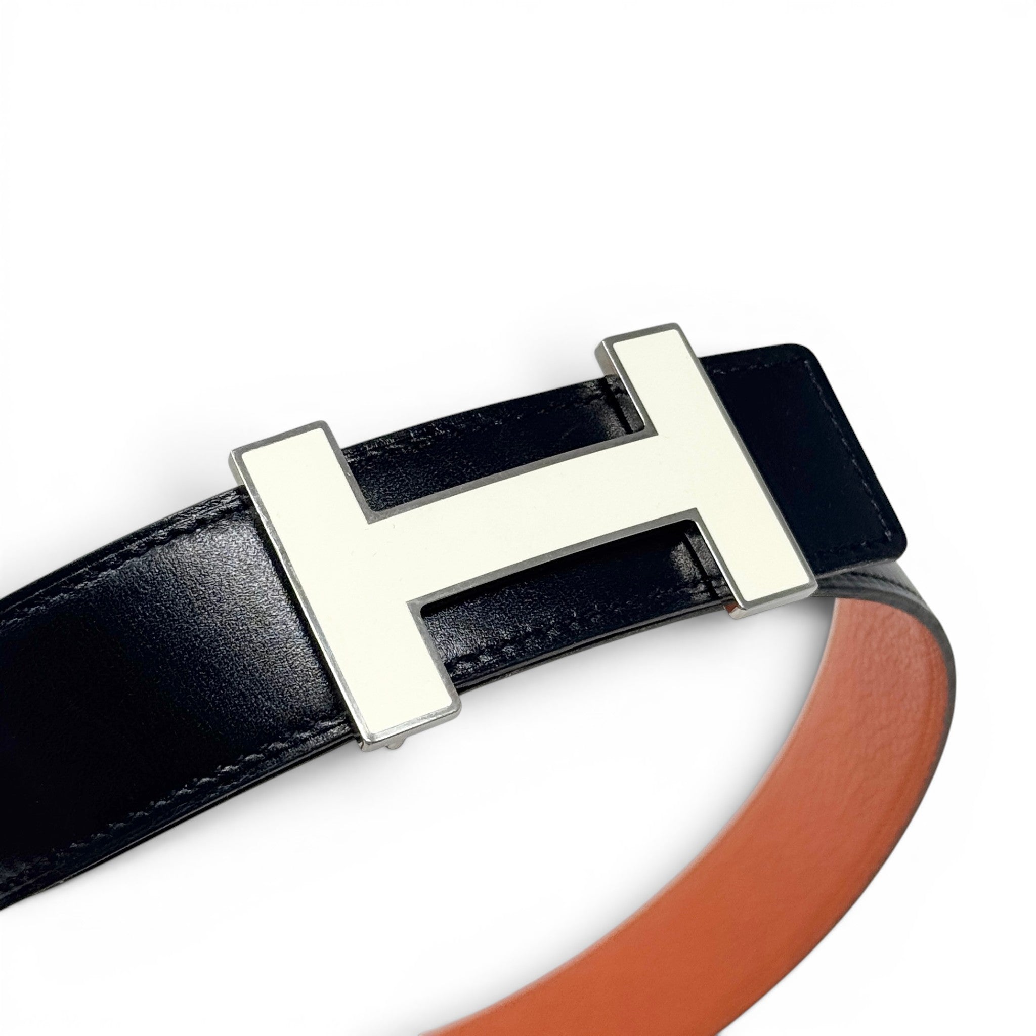 Hermes Noir/Orange Reversible Quizz H Belt 32mm 80