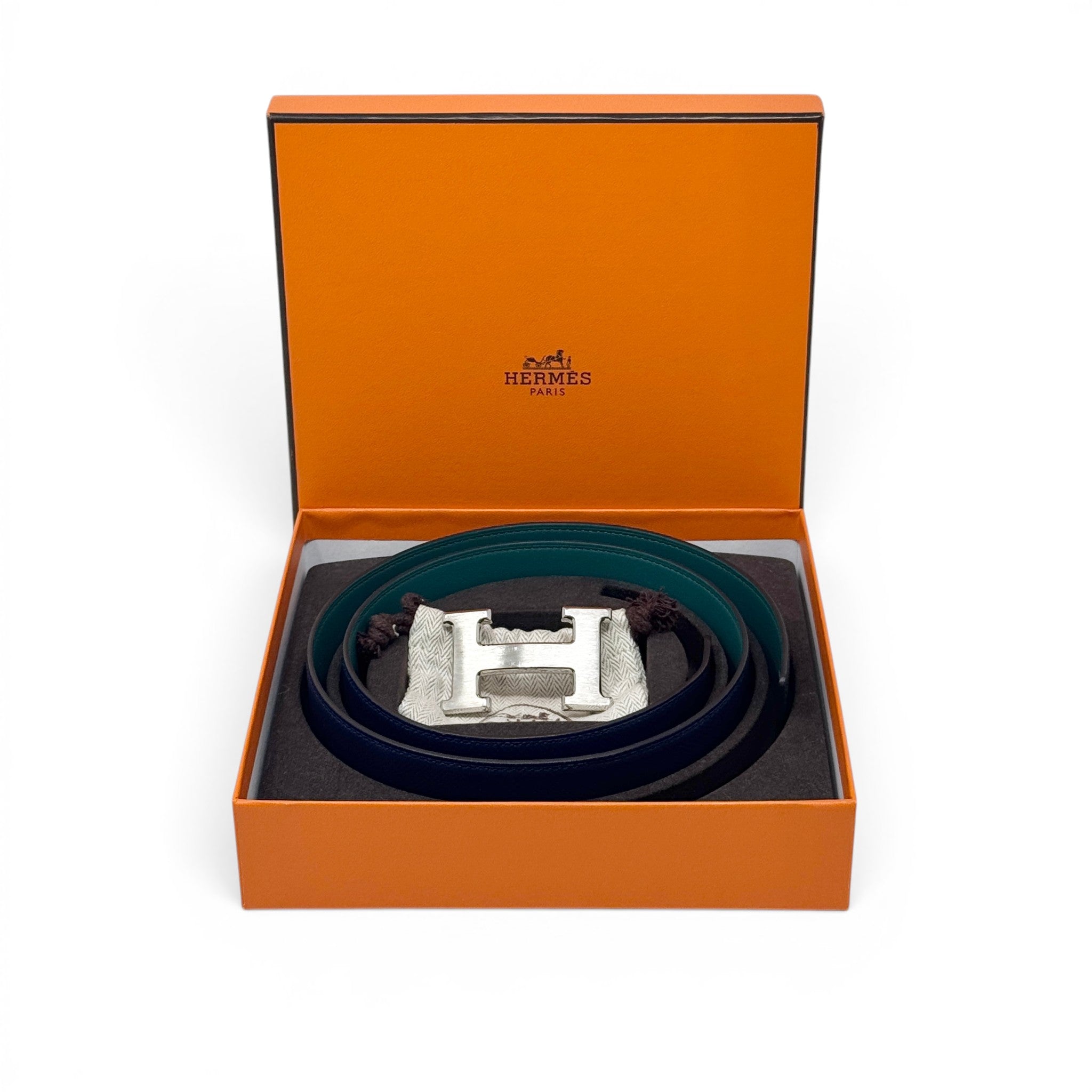 Hermes Bleu Saphir/Vert Bosphore Reversible Belt 32mm 80