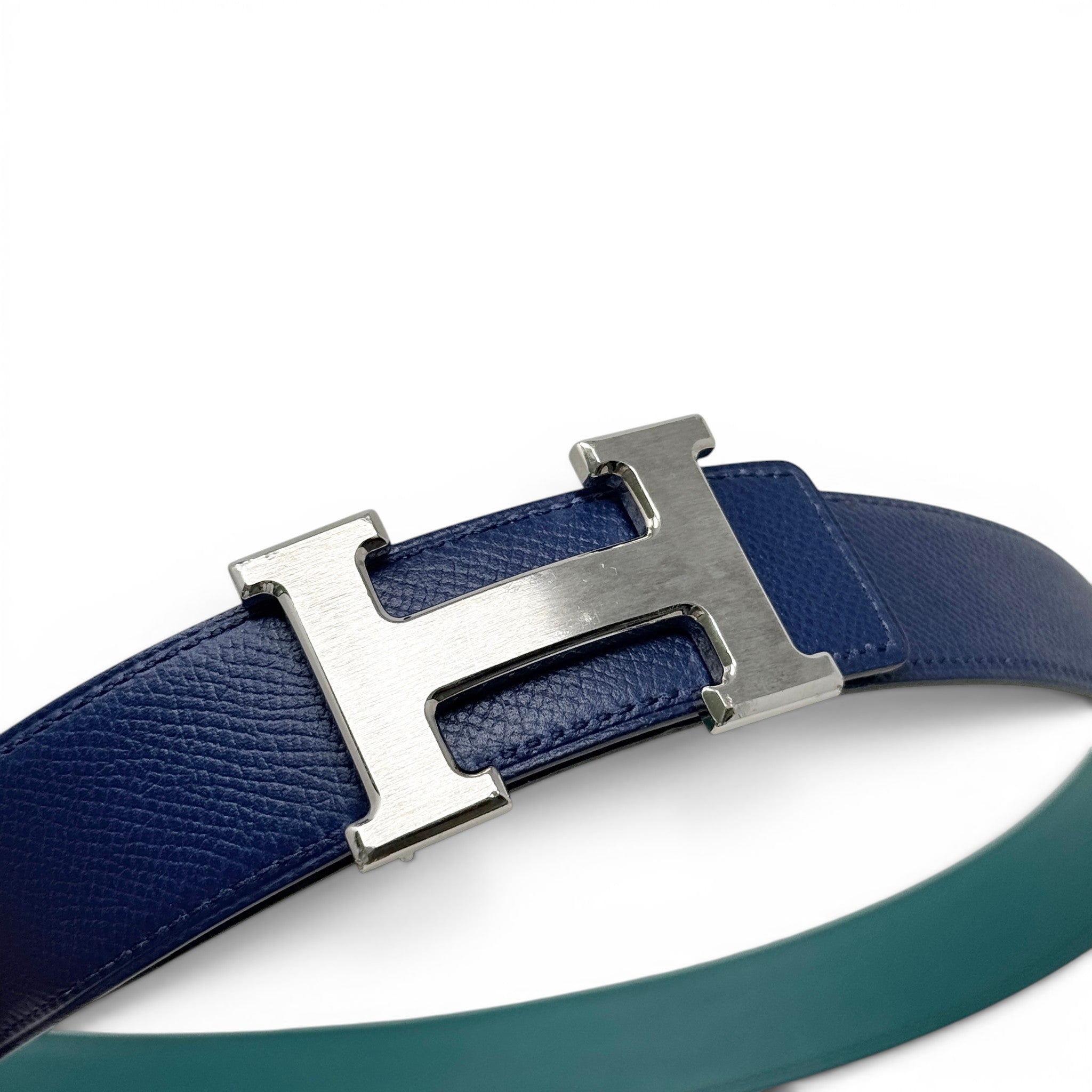 Hermes Bleu Saphir/Vert Bosphore Reversible Belt 32mm 80