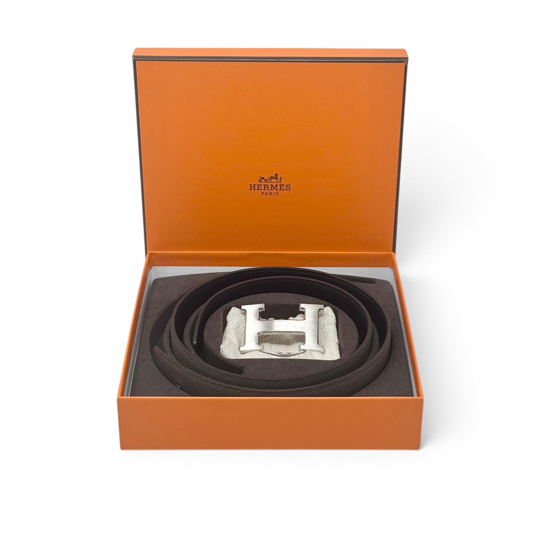 Hermes Etoupe/Noir Reversible Belt 32mm 75