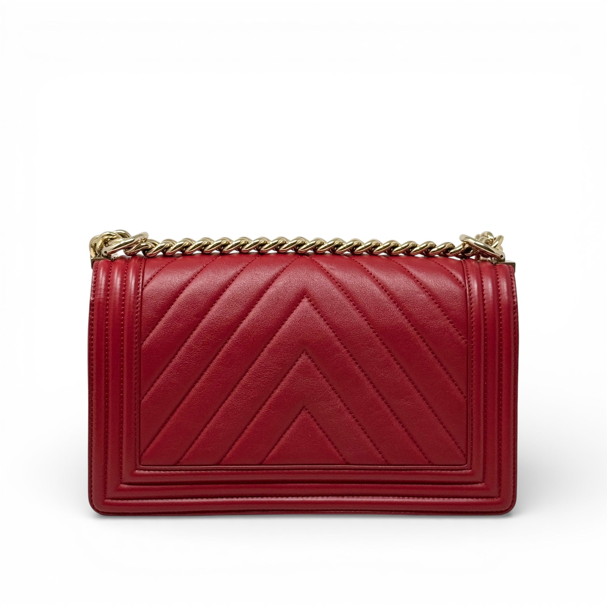 Chanel Red Chevron Medium Boy Bag