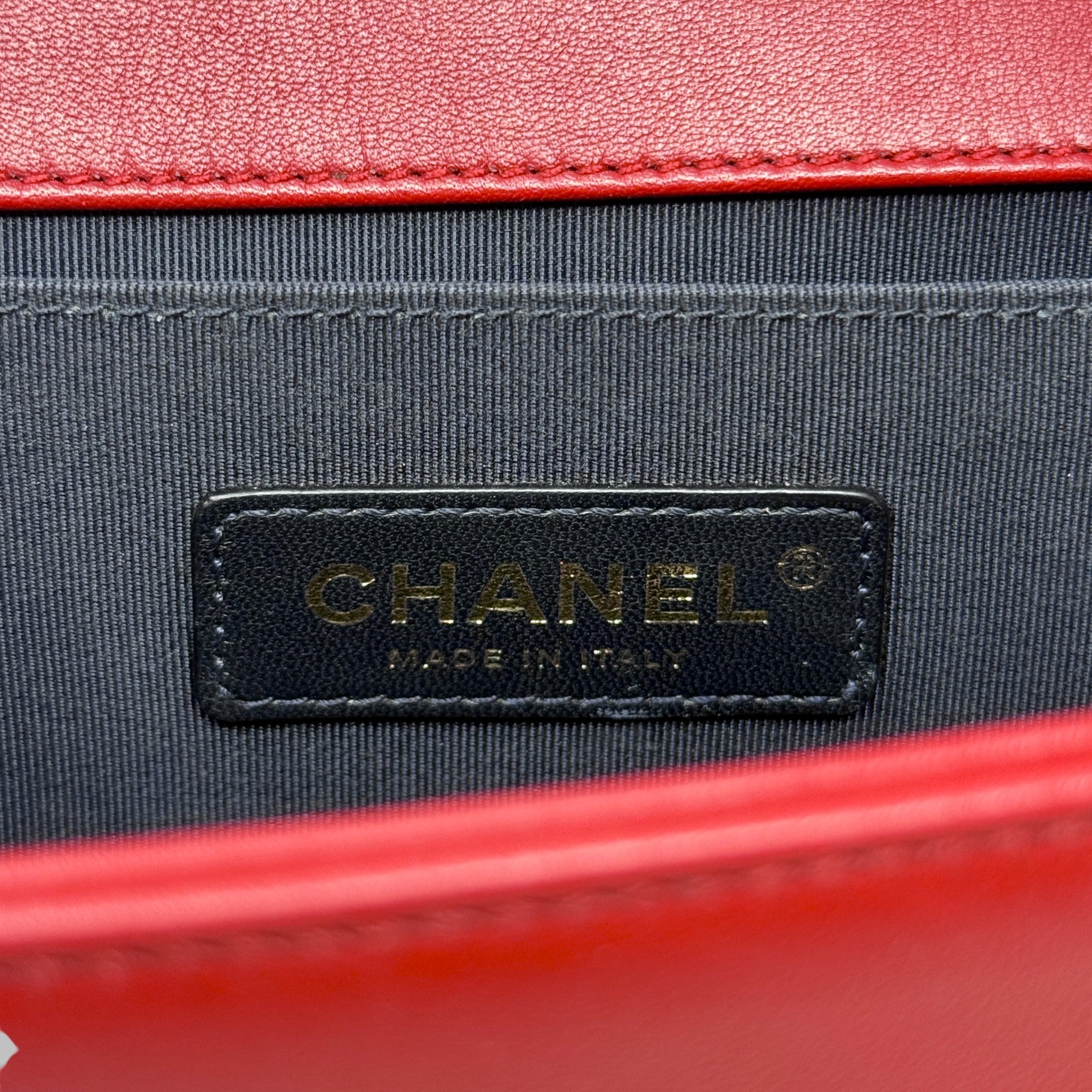 Chanel Red Chevron Medium Boy Bag