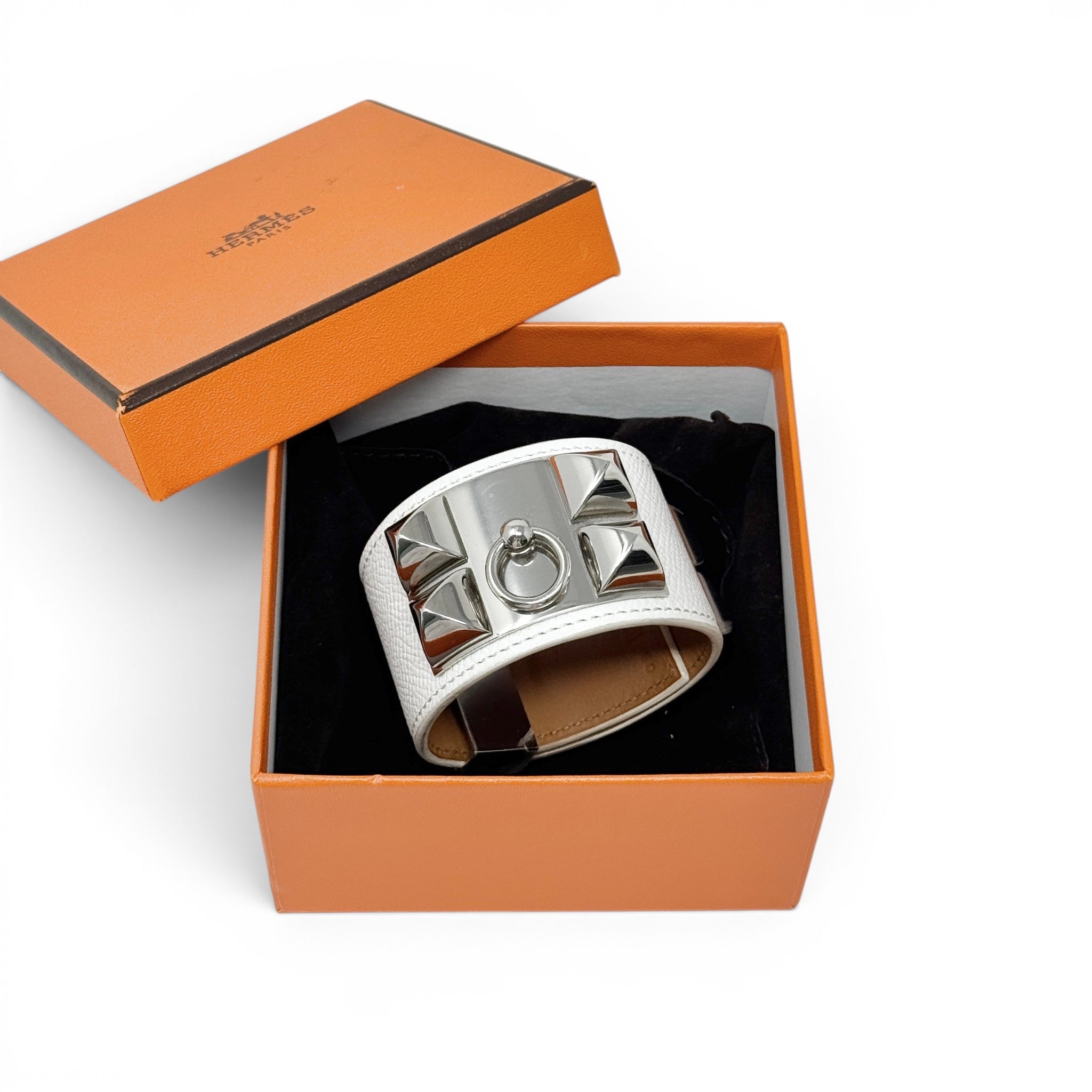 Hermes Blanc Epsom Collier De Chien Bracelet T3