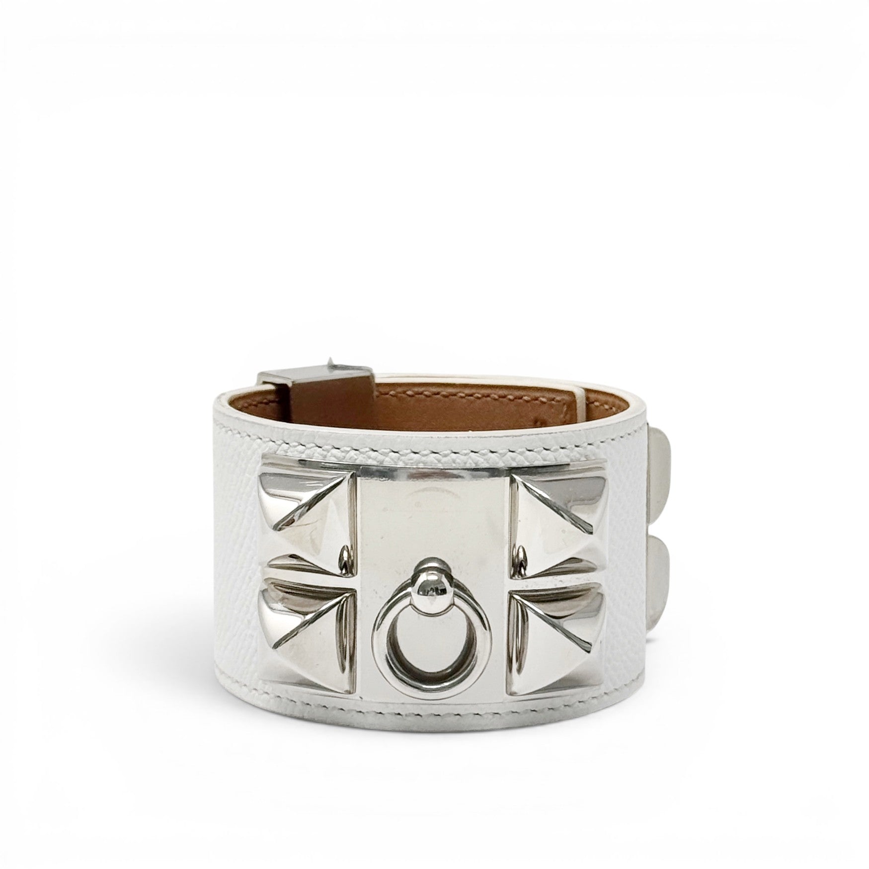 Hermes Blanc Epsom Collier De Chien Bracelet T3