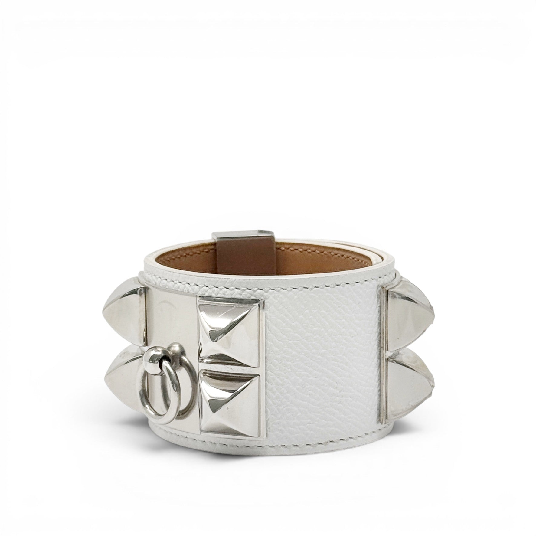 Hermes Blanc Epsom Collier De Chien Bracelet T3
