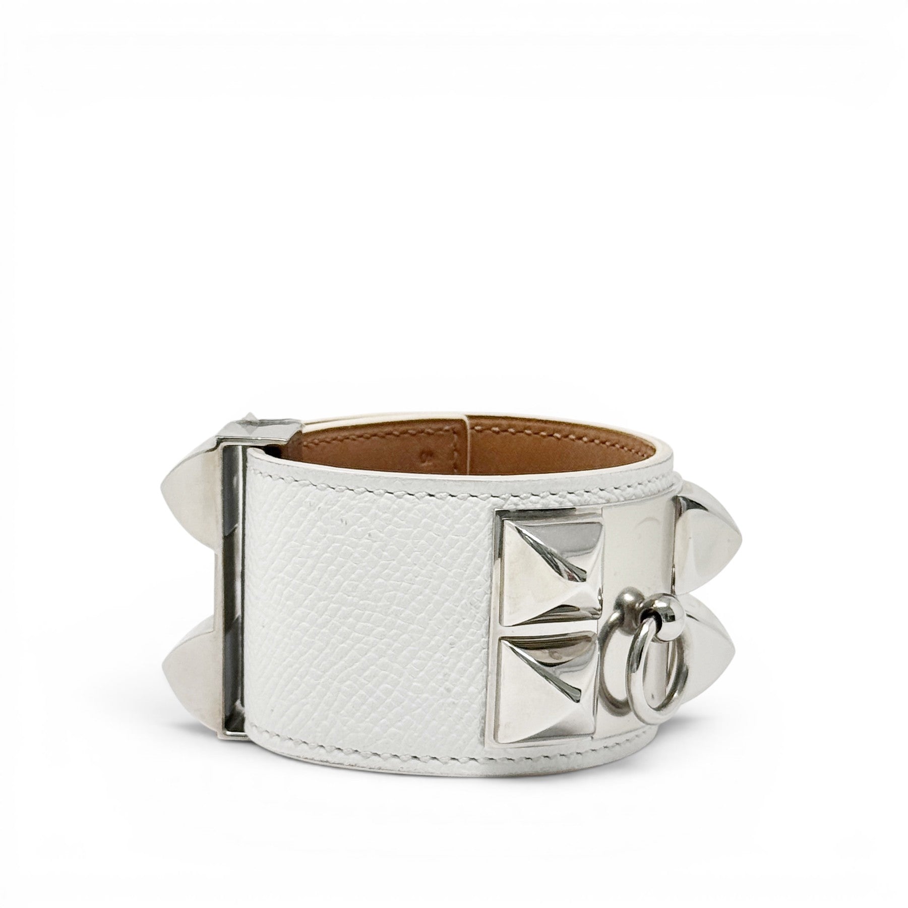 Hermes Blanc Epsom Collier De Chien Bracelet T3