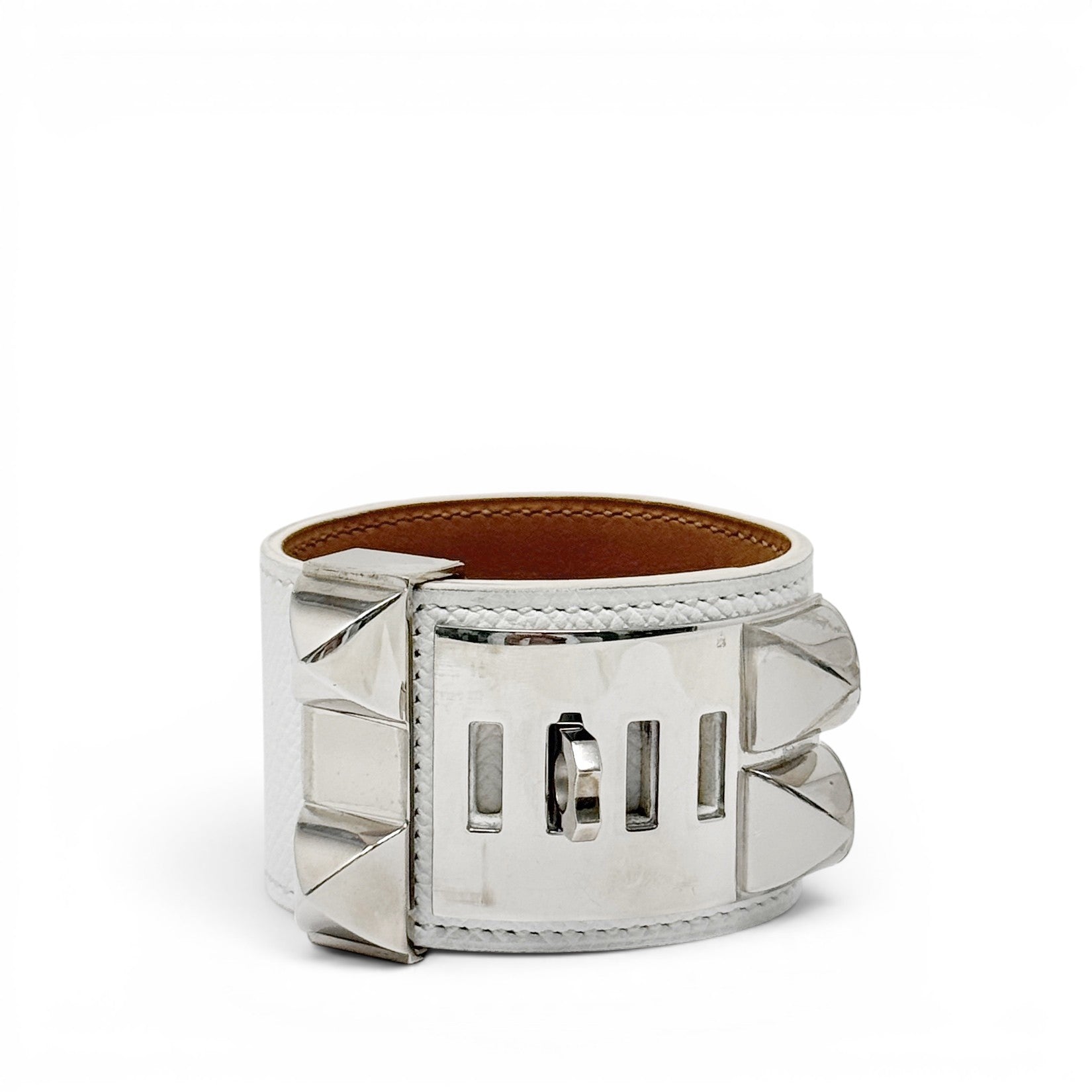 Hermes Blanc Epsom Collier De Chien Bracelet T3