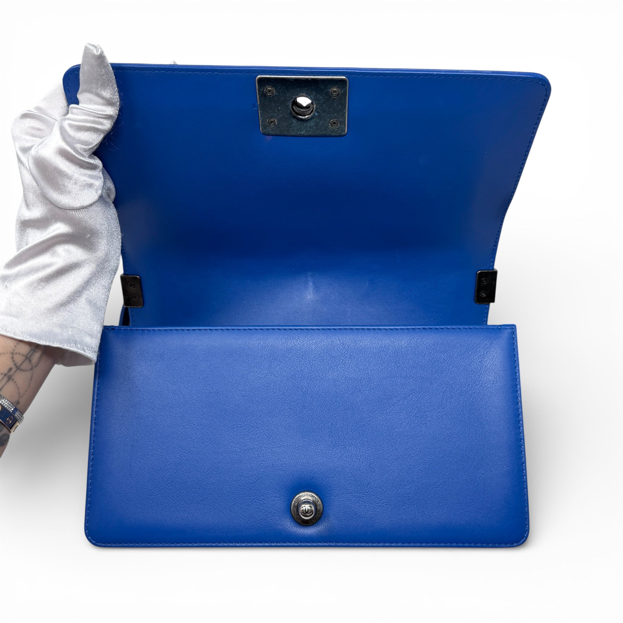 Chanel Blue Chevron Medium Boy Bag