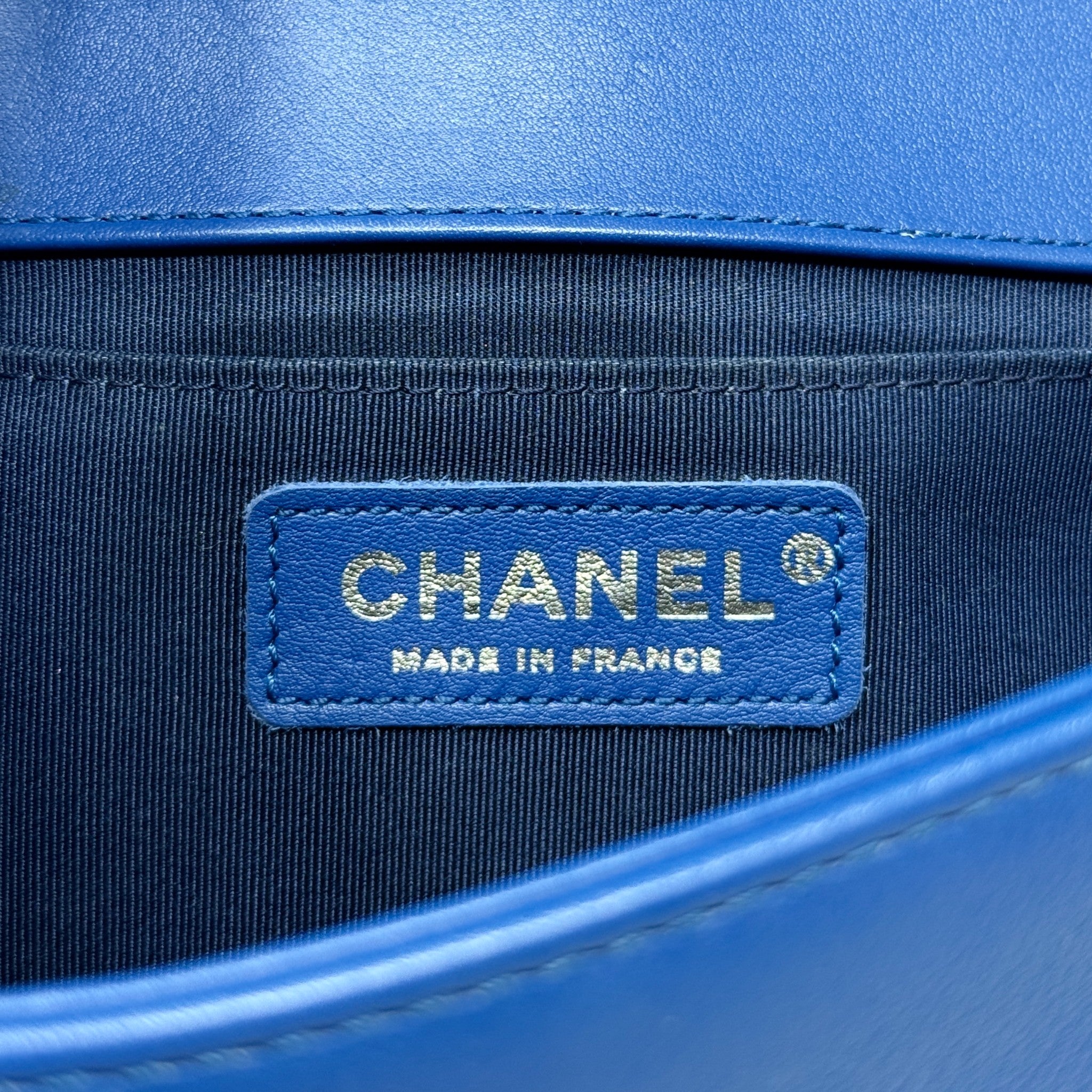 Chanel Blue Chevron Medium Boy Bag
