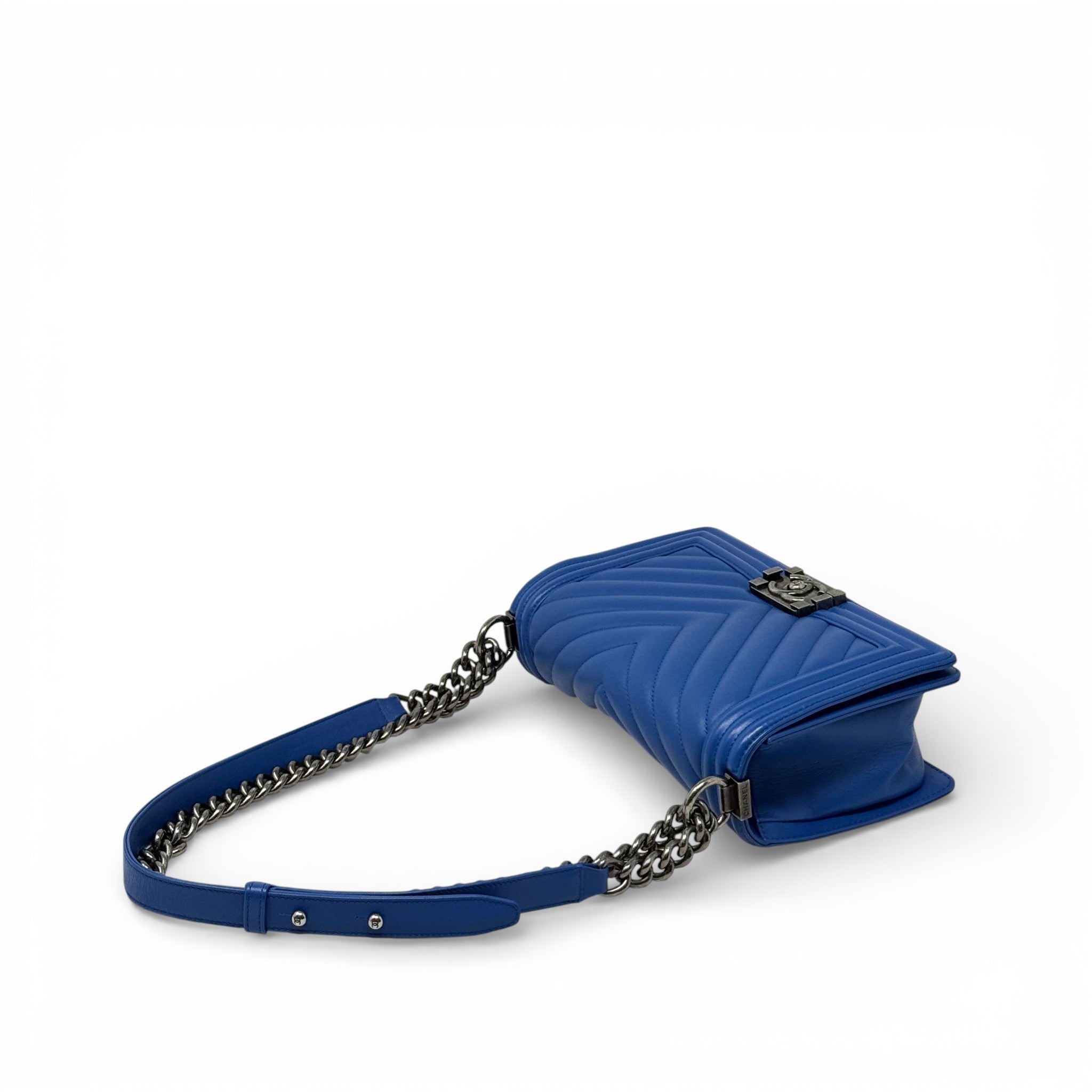Chanel Blue Chevron Medium Boy Bag