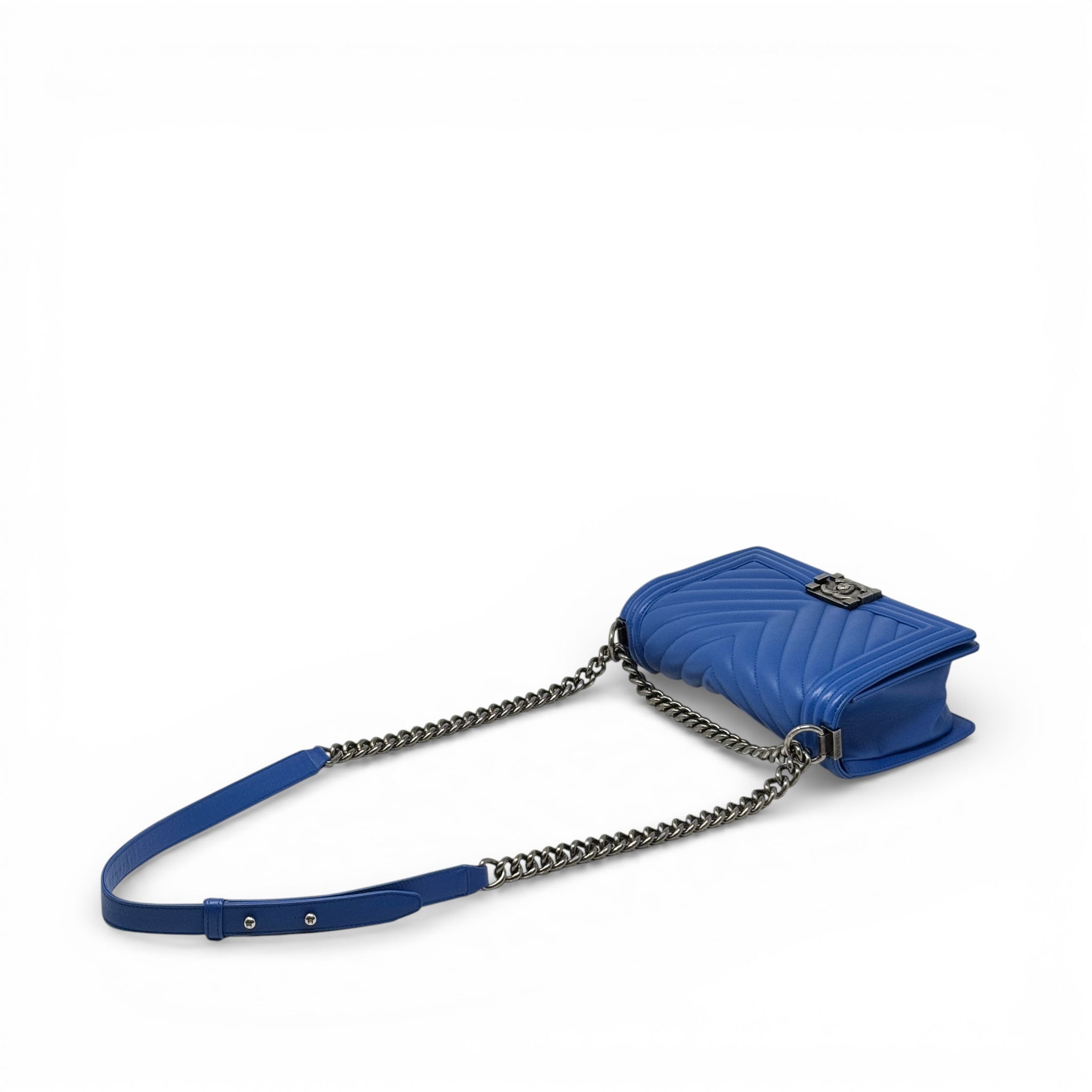 Chanel Blue Chevron Medium Boy Bag