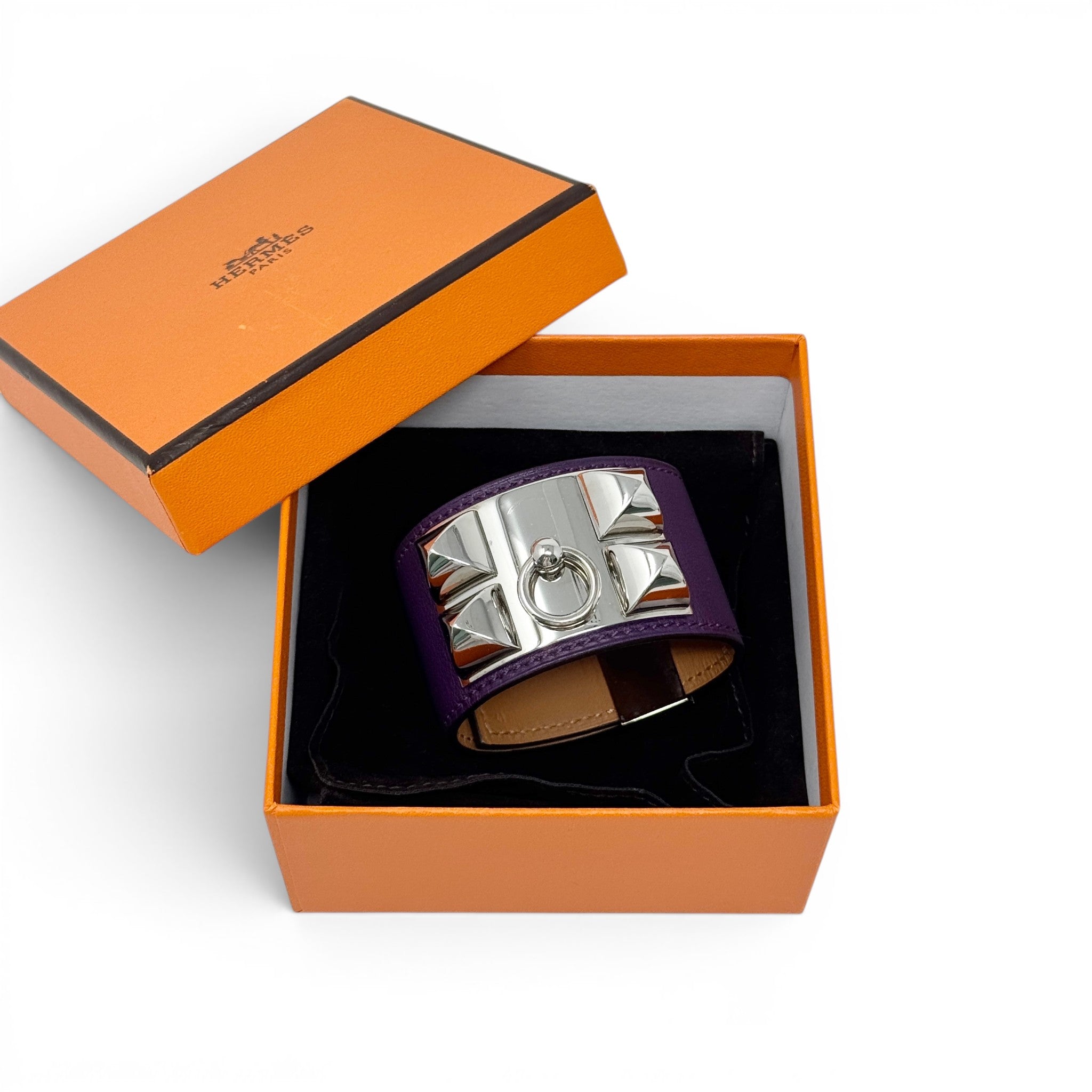 Hermes Purple Swift Collier De Chien Bracelet T3