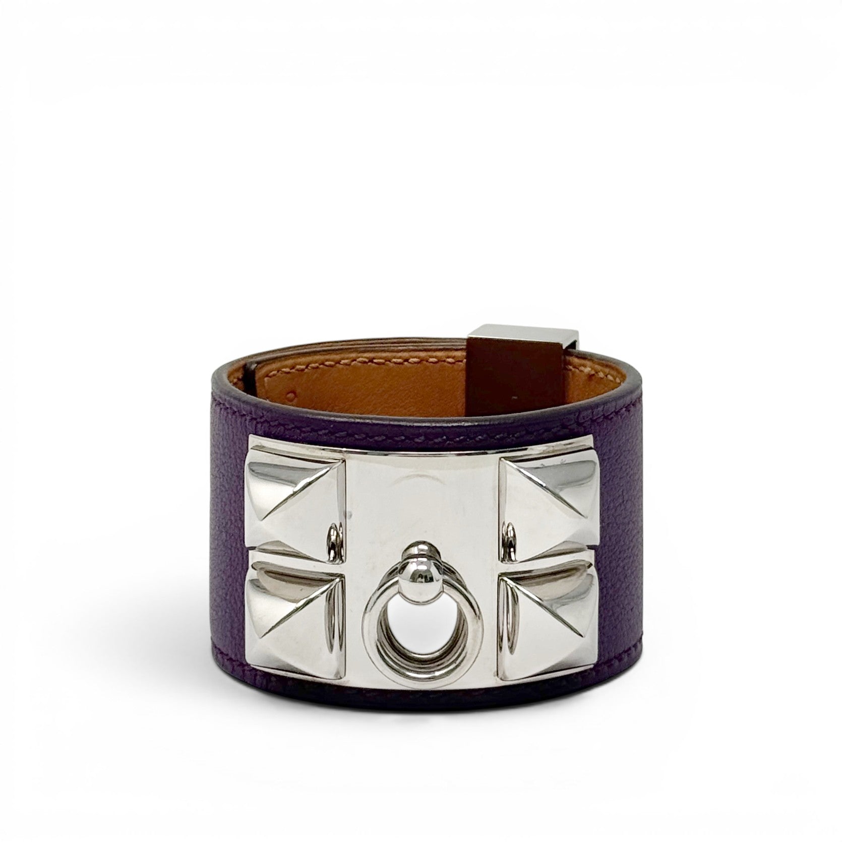 Hermes Purple Swift Collier De Chien Bracelet T3