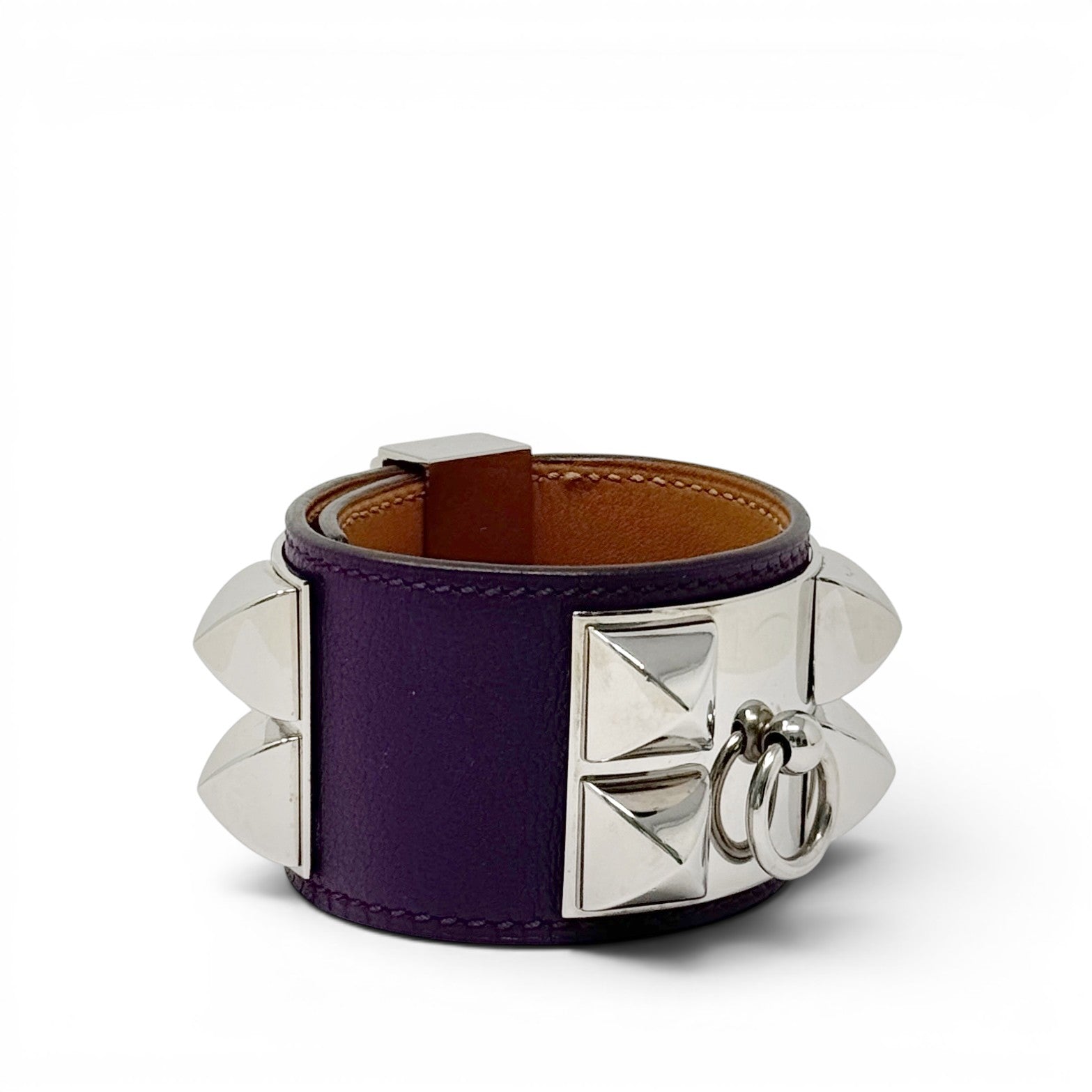 Hermes Purple Swift Collier De Chien Bracelet T3