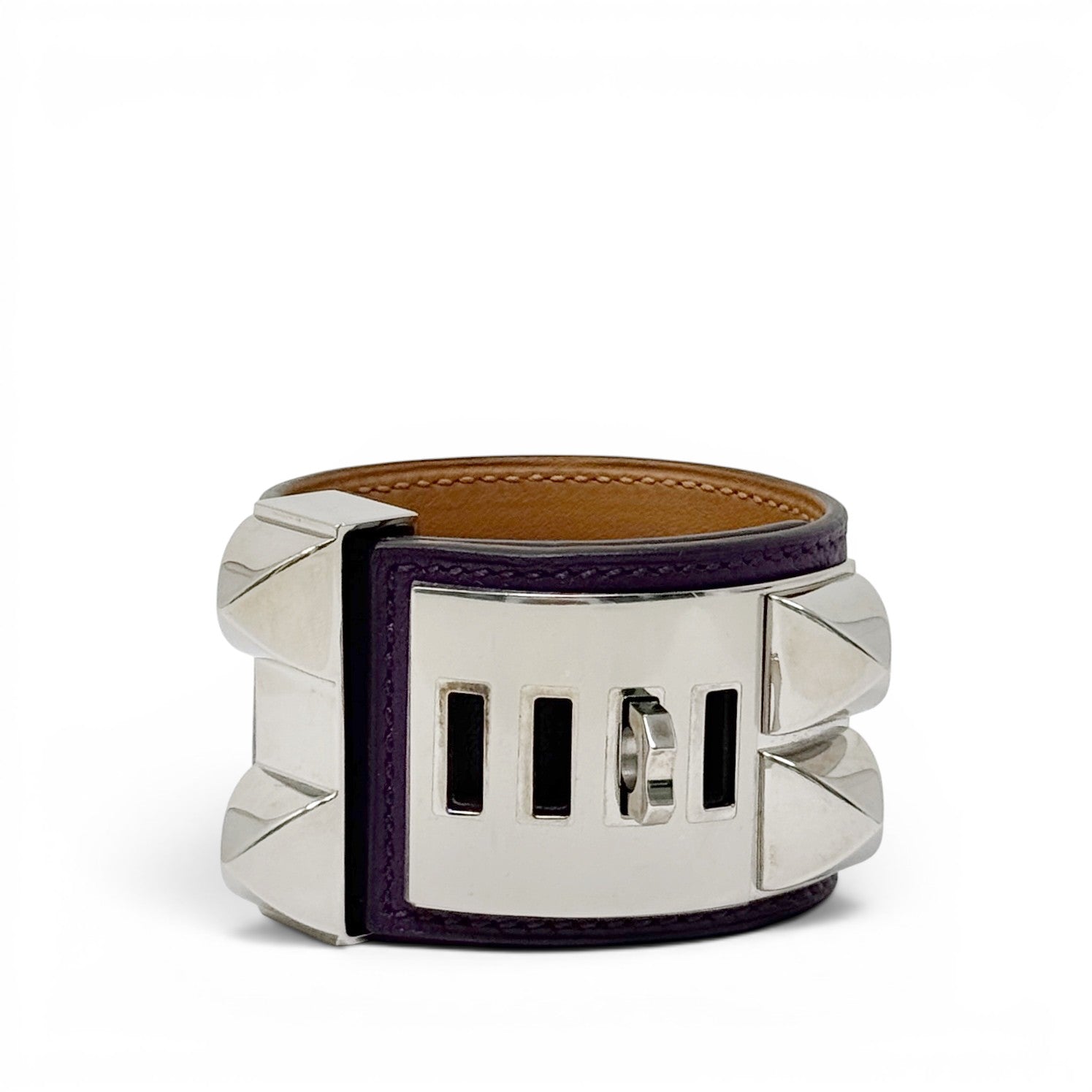 Hermes Purple Swift Collier De Chien Bracelet T3