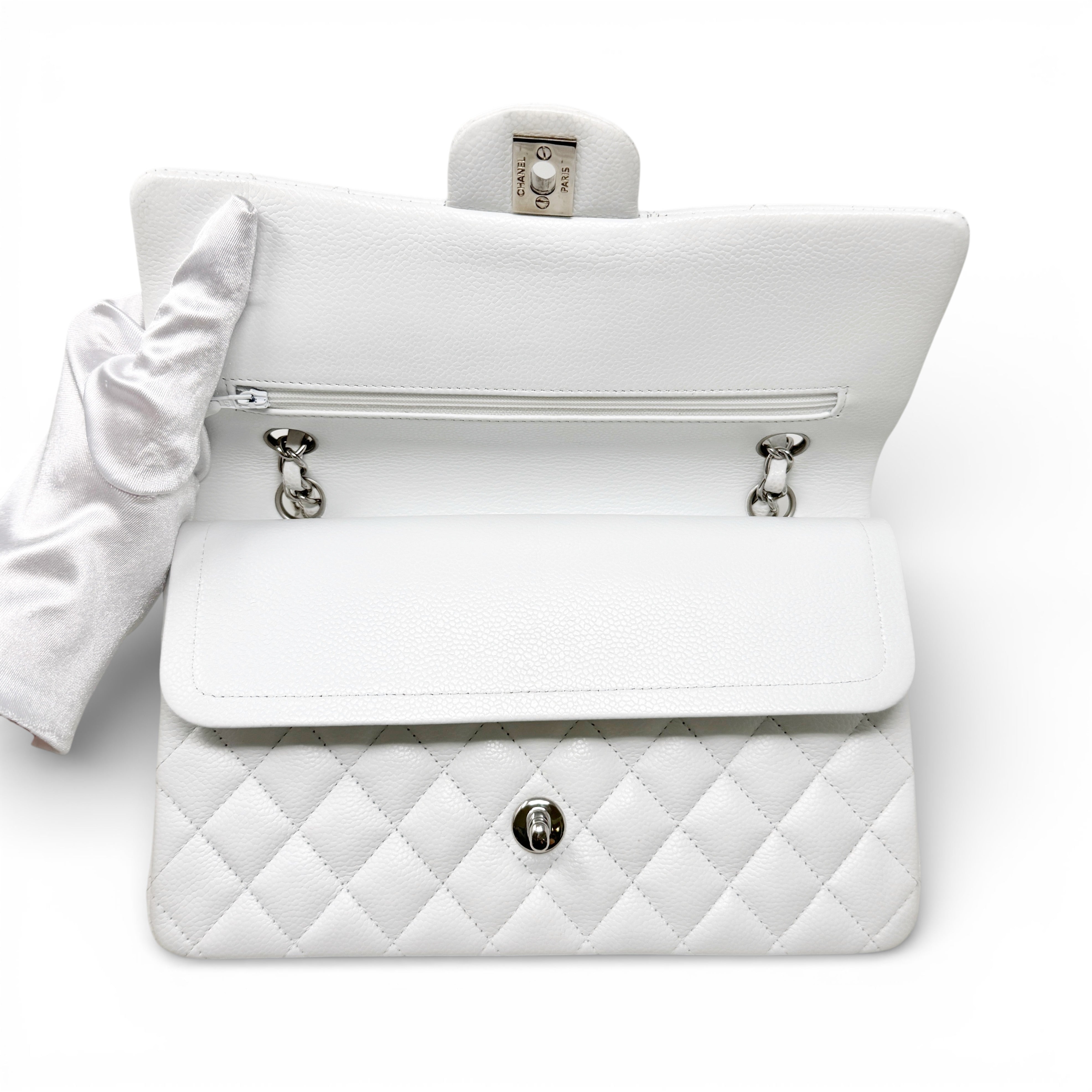 Chanel White Caviar Medium Classic Flap