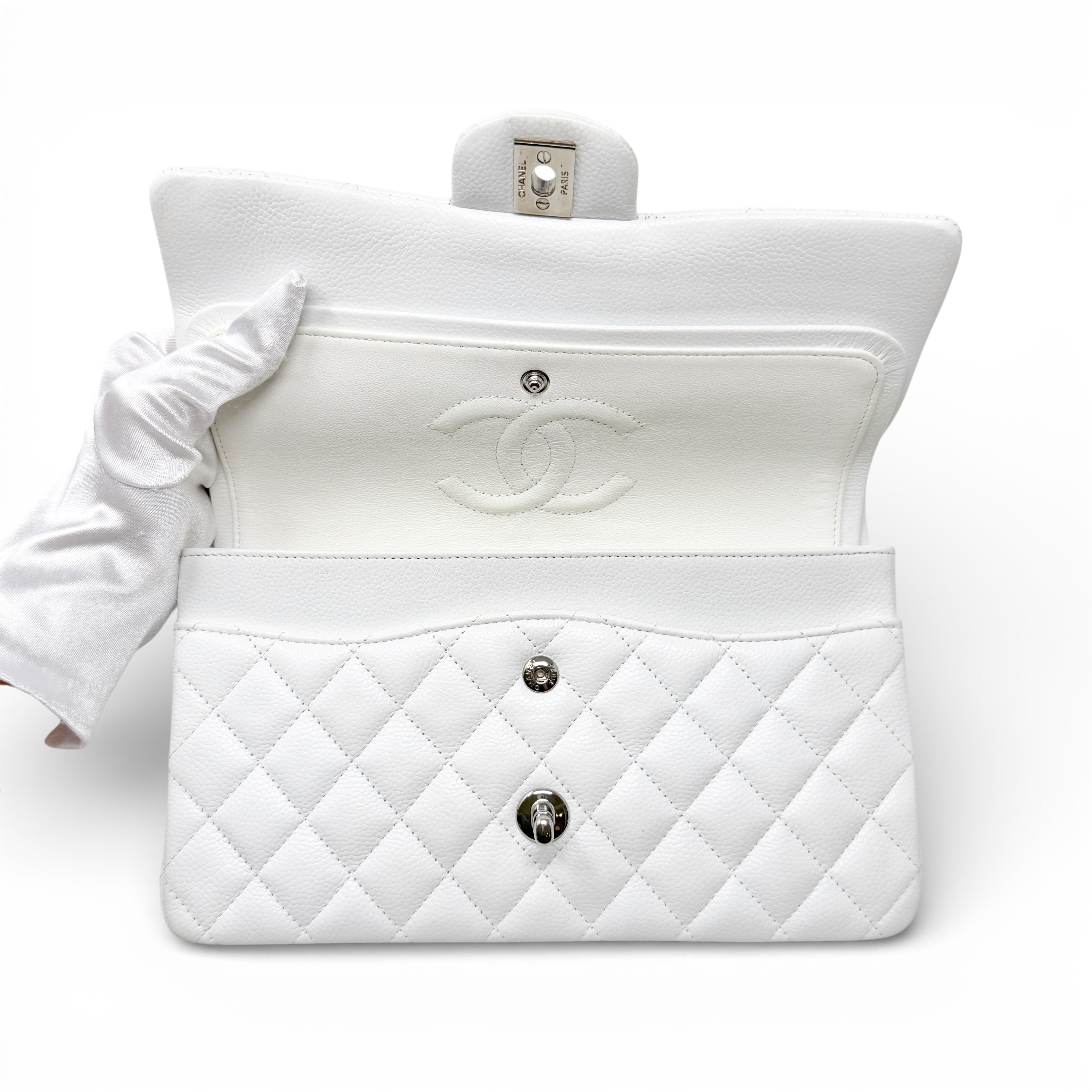 Chanel White Caviar Medium Classic Flap