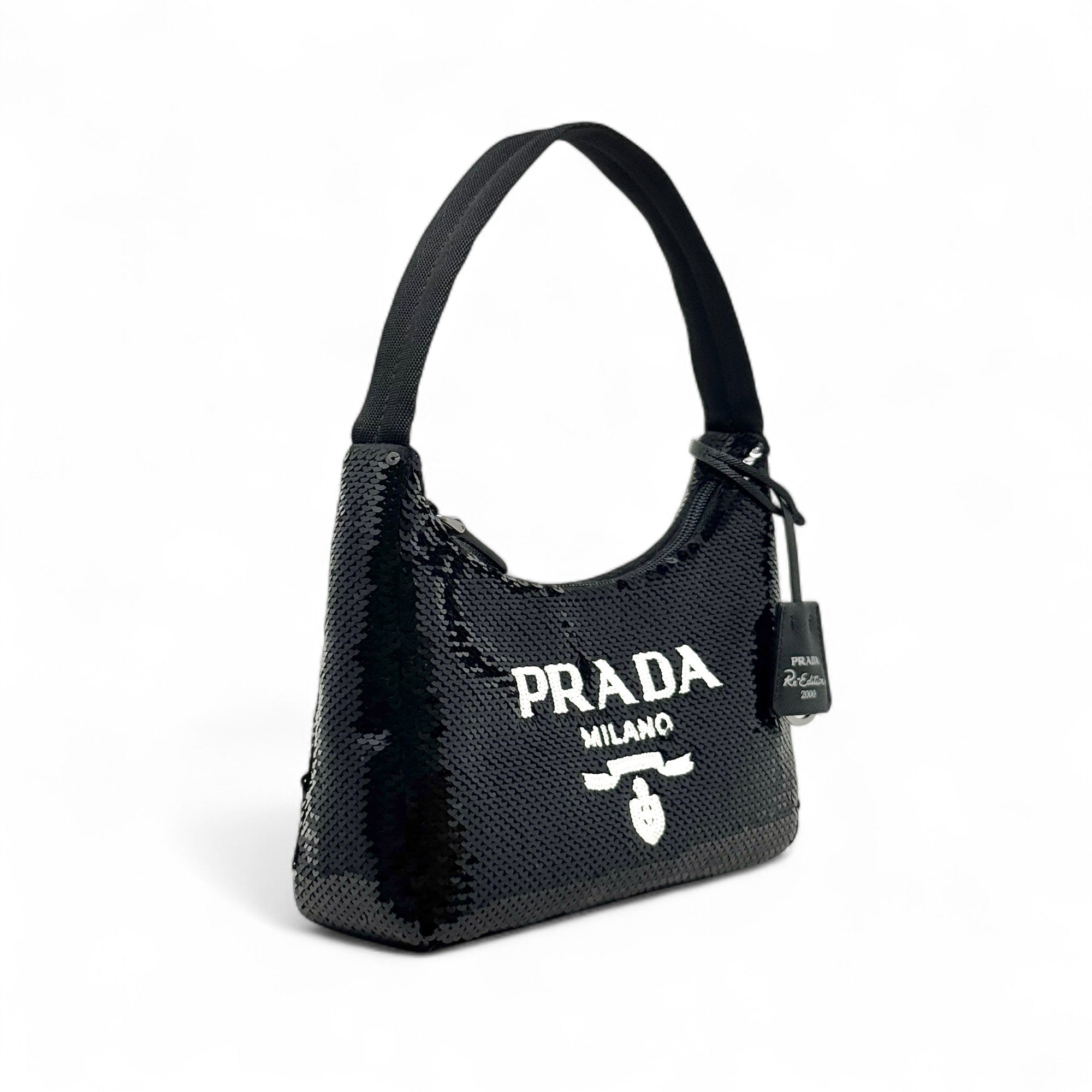 Prada Black Sequin Logo Re-Edition Mini Bag