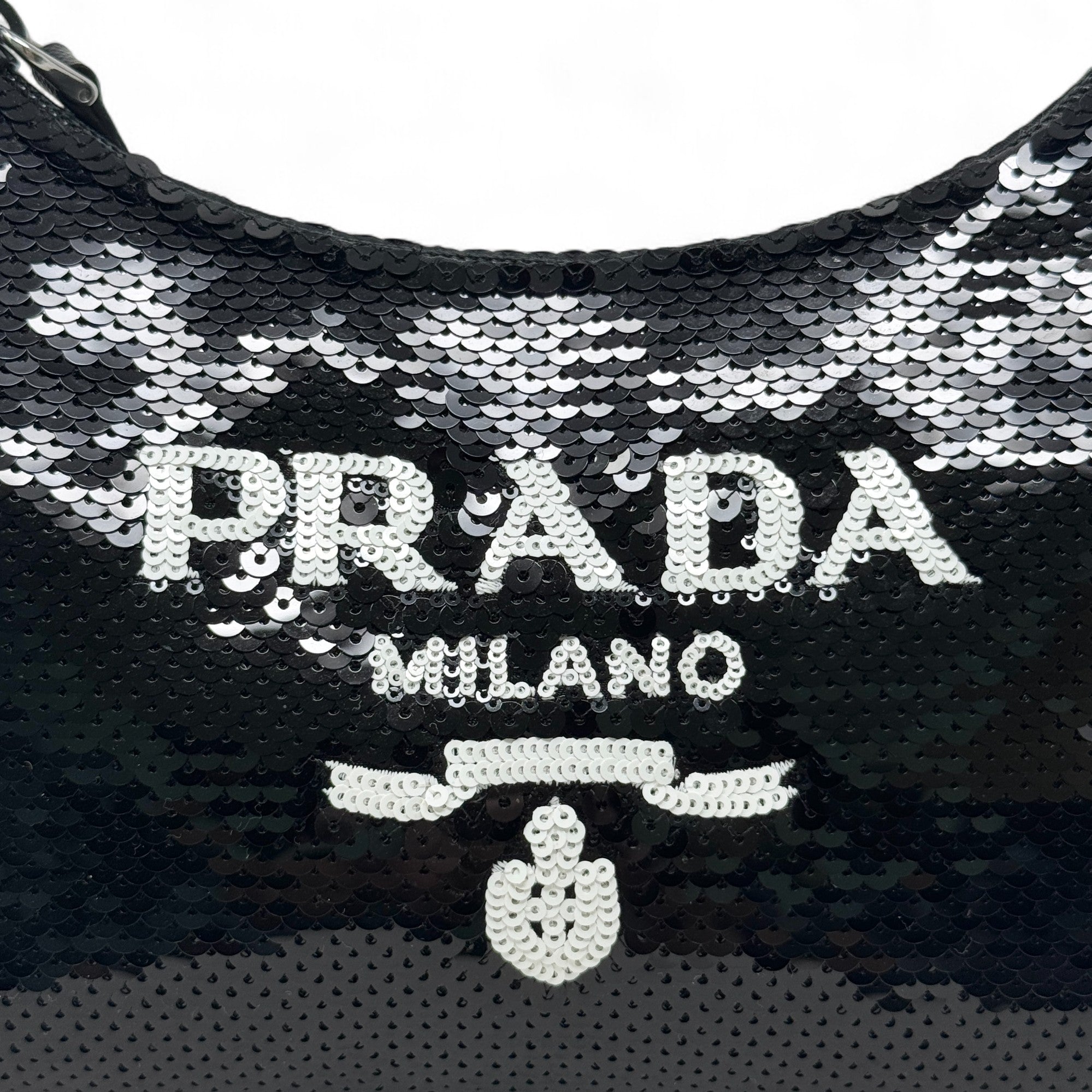Prada Black Sequin Logo Re-Edition Mini Bag