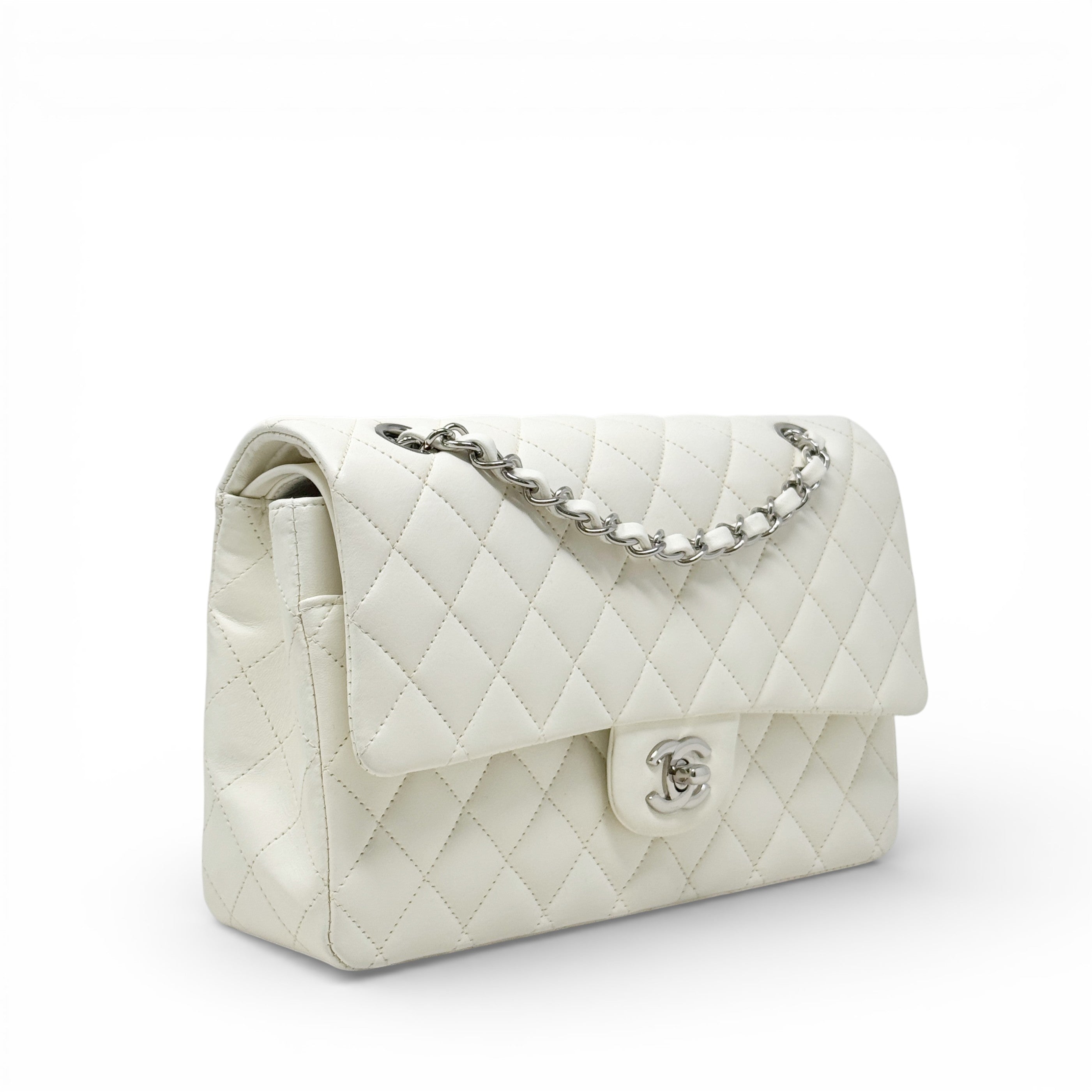 Chanel White Lambskin Medium Classic Flap