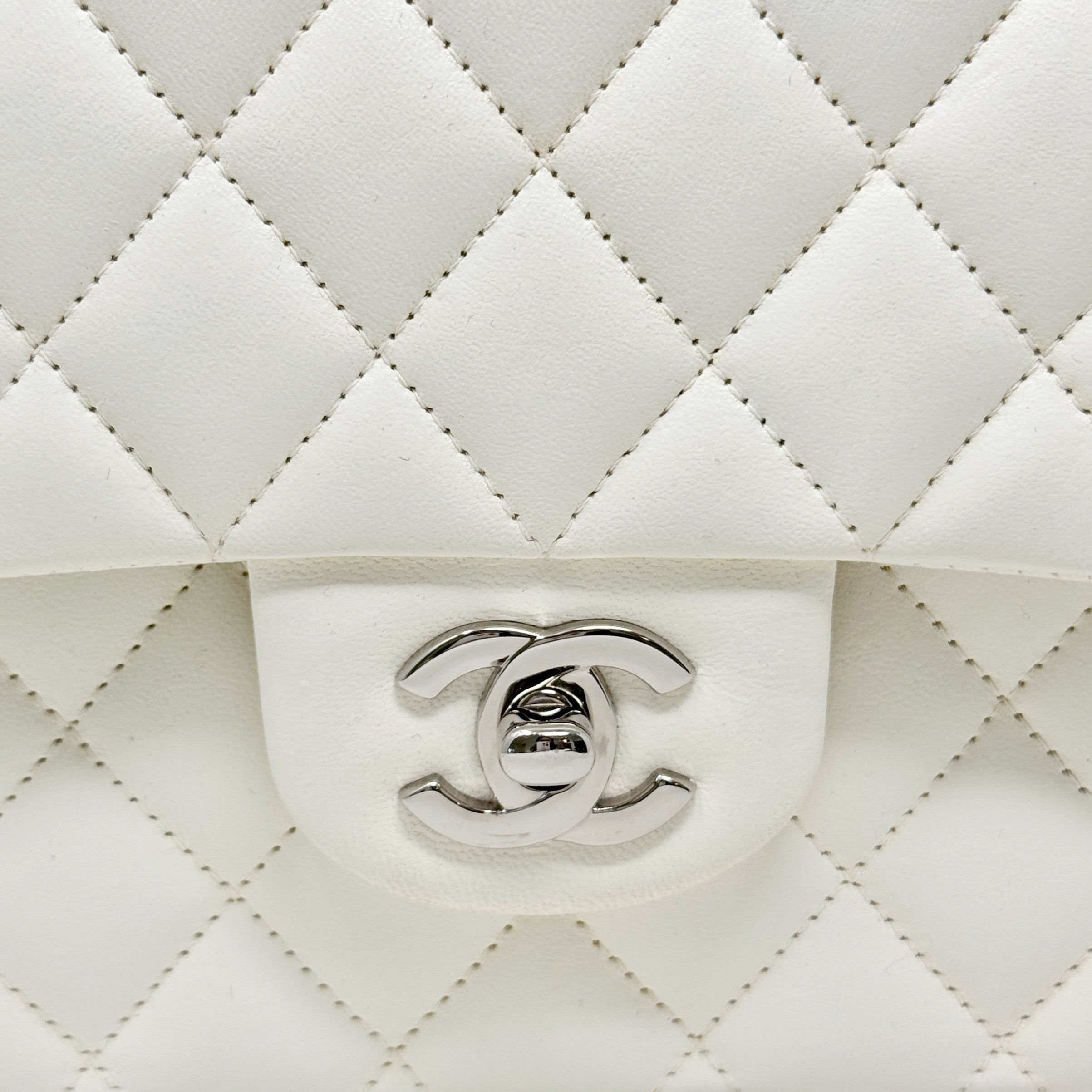 Chanel White Lambskin Medium Classic Flap